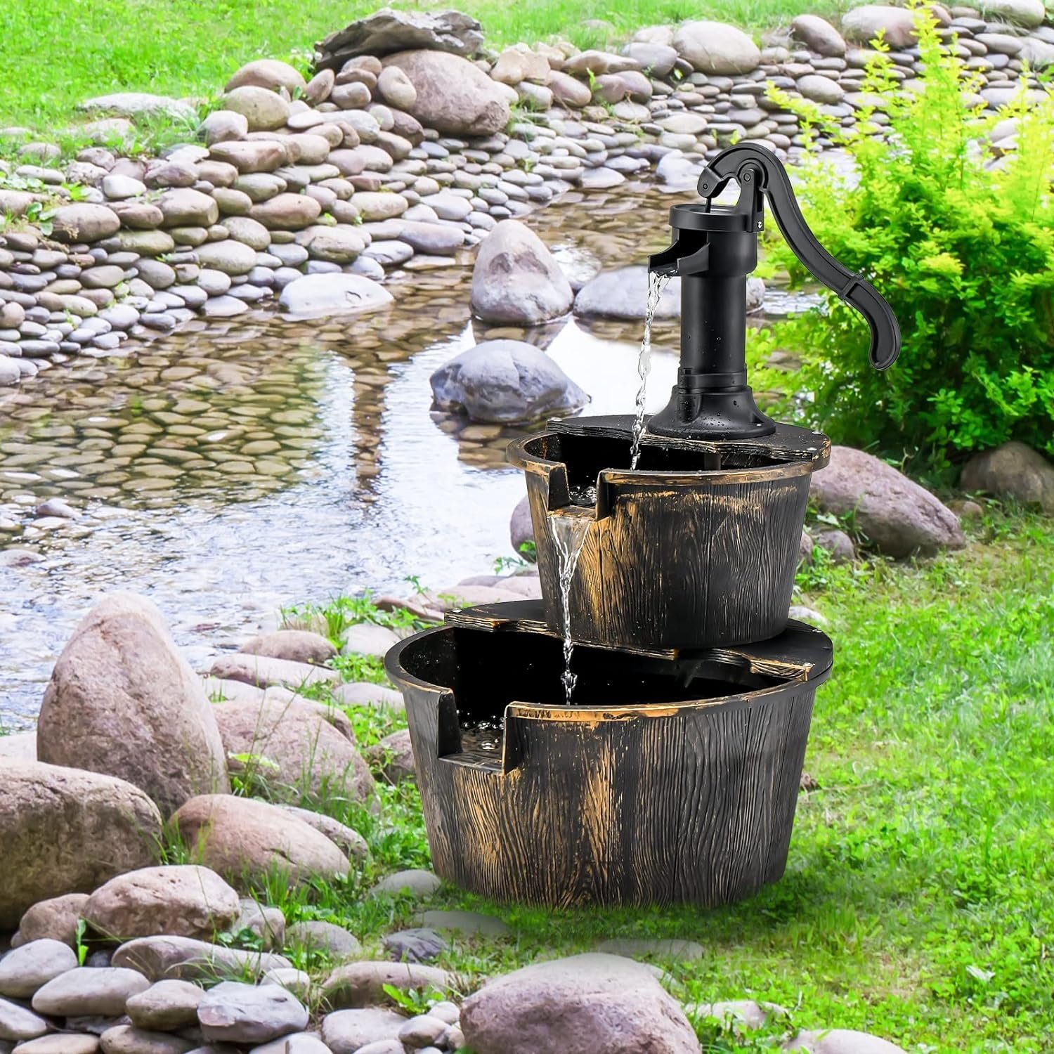 KOMFOTTEU Gartenbrunnen Springbrunnen, Zierbrunnen mit Wasserpumpe