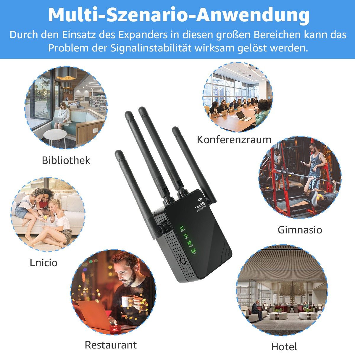 wohnTRAUM24 1200 MBit/s 5GHz WLAN Repeater Router Range WIFI Signal Verstärker WLAN-Repeater