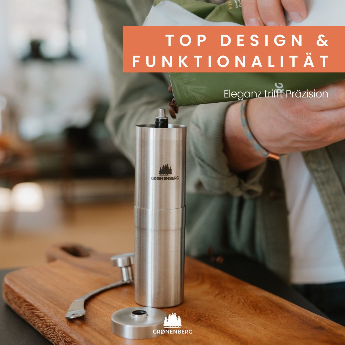 GRØNENBERG French Press Kanne Spar Set 1: Manuelle Kaffeemühle + French Press (350, 600, 1000ml), Edelstahl Kaffeebereiter mit Thermo Effekt & inkl. Ersatz Filter