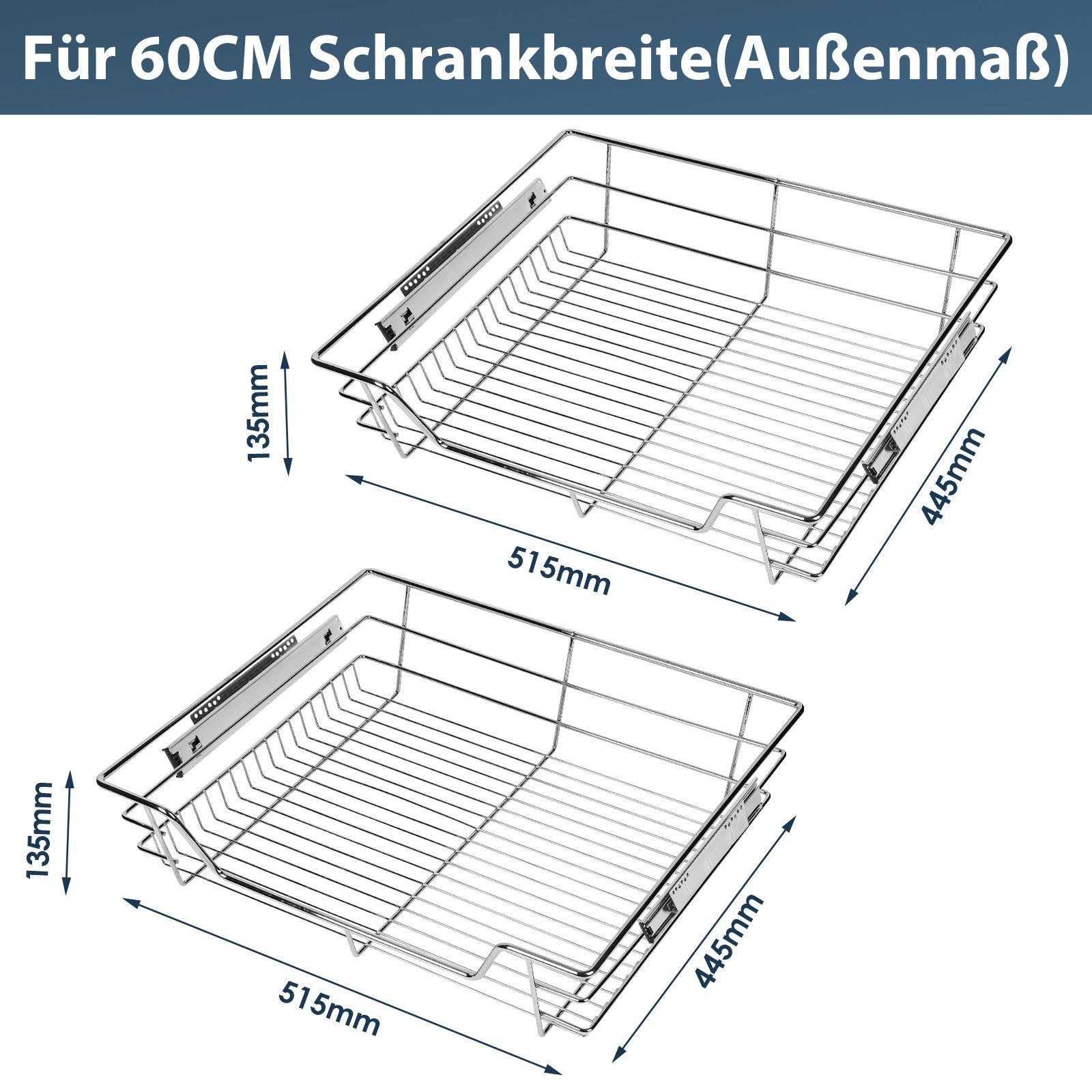 TolleTour Schublade 2-6 Stk. Küchenschublade Teleskopschublade (2 30-60cm St) Schrankauszug