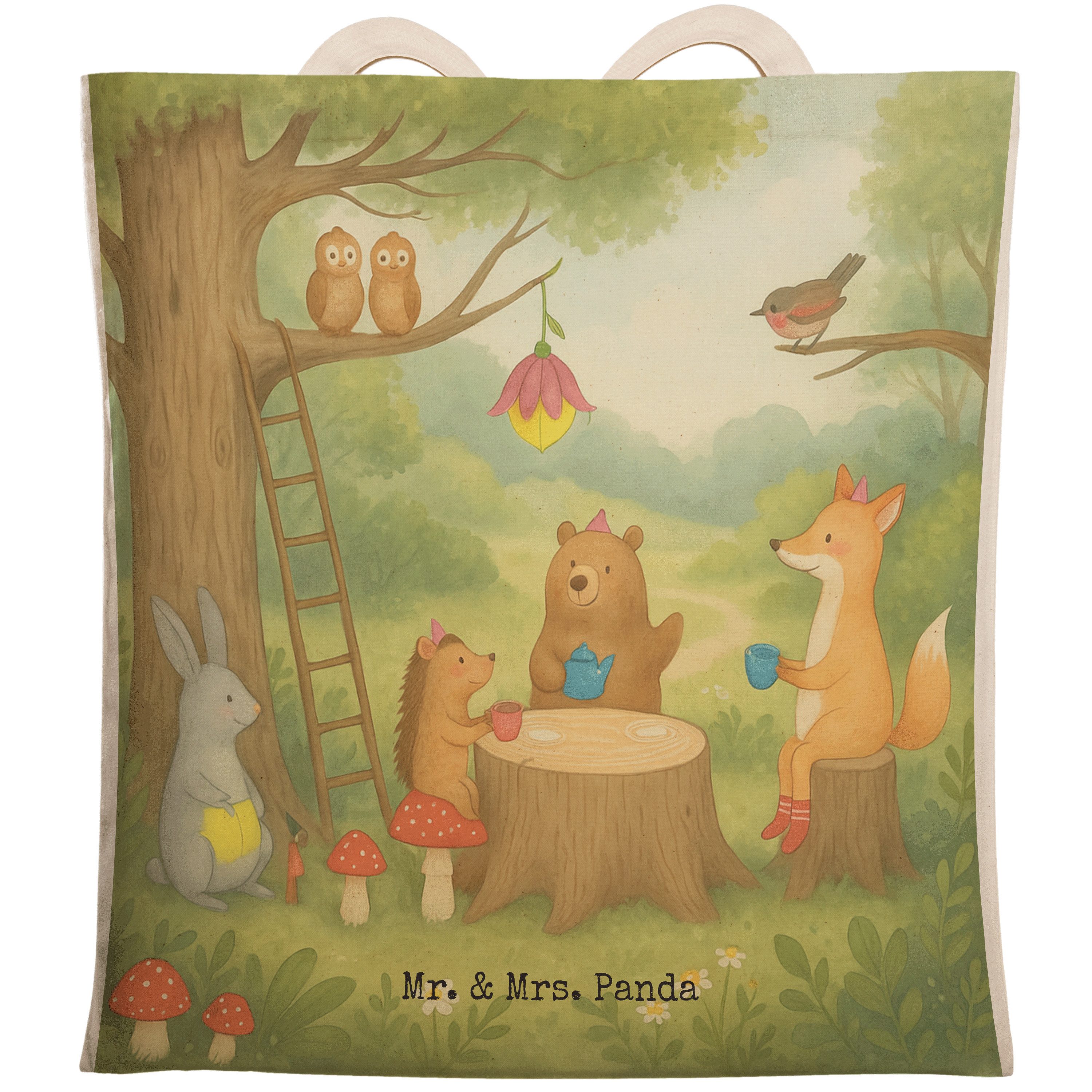 Tragetasche Waldtiere Picknick Design, Beutel Tasche, Weiß, Tasche, Eichhörnchen