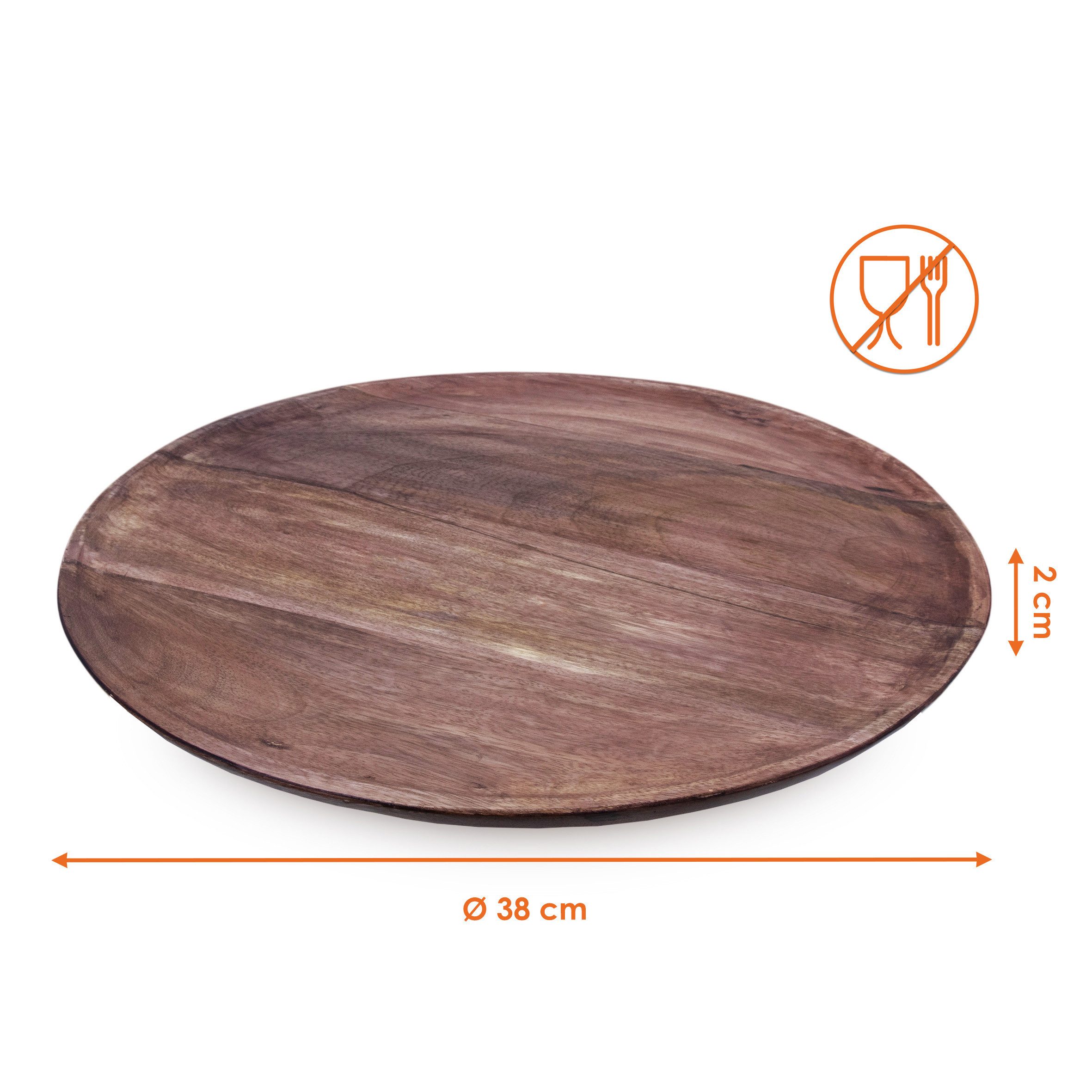 Spetebo Dekotablett Walnussholz Dekotablett natur rund - 38 cm (Stück, 1 St., Anzahl), Mit leicht erhöhtem Rand