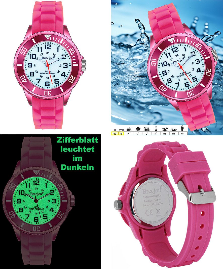 Brecjon Quarzuhr Kinder Armbanduhr glow in the dark 5ATM Silikon, kostenloser Versand