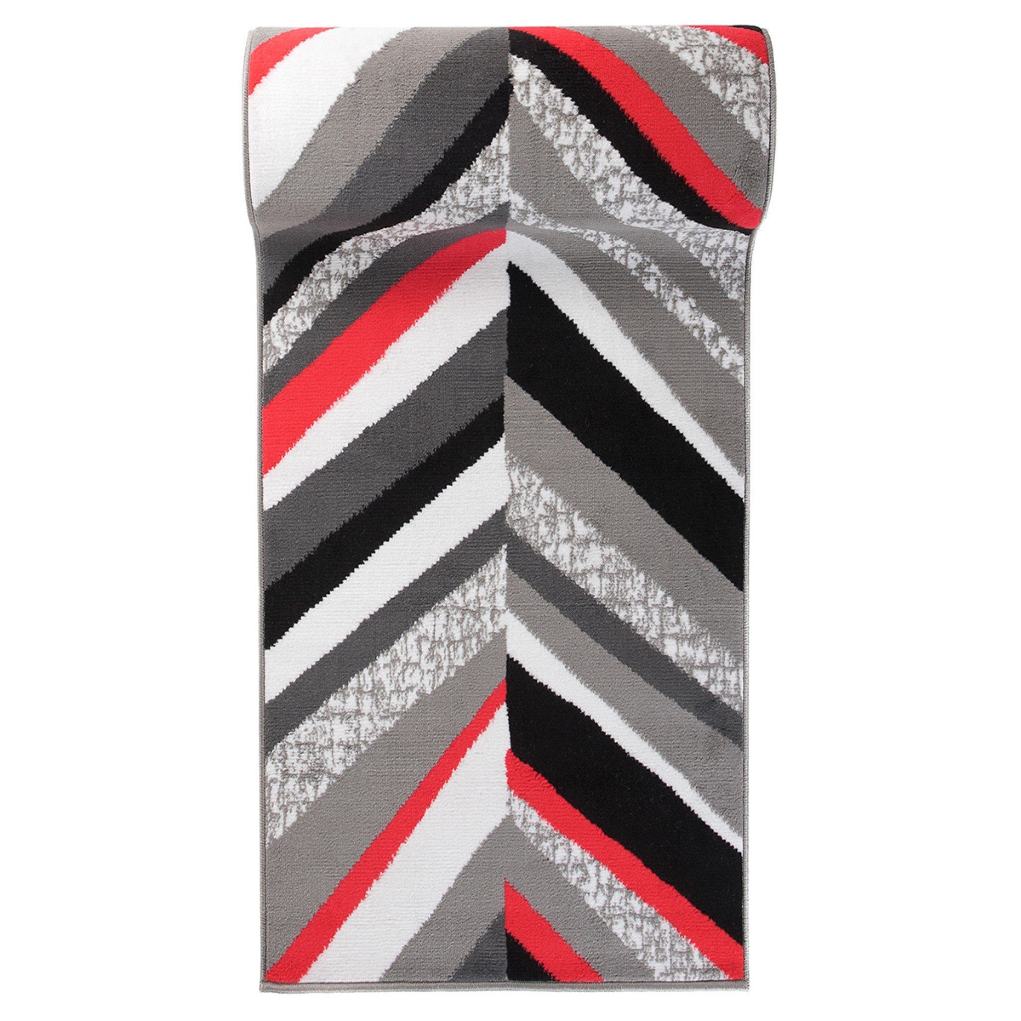 Mazovia Läufer Läufer Flurläufer Modern für Vorzimmer 70 cm Breit Grau Rot, 70 x 100 cm, Kurzflor, Meterware, Höhe 8 mm