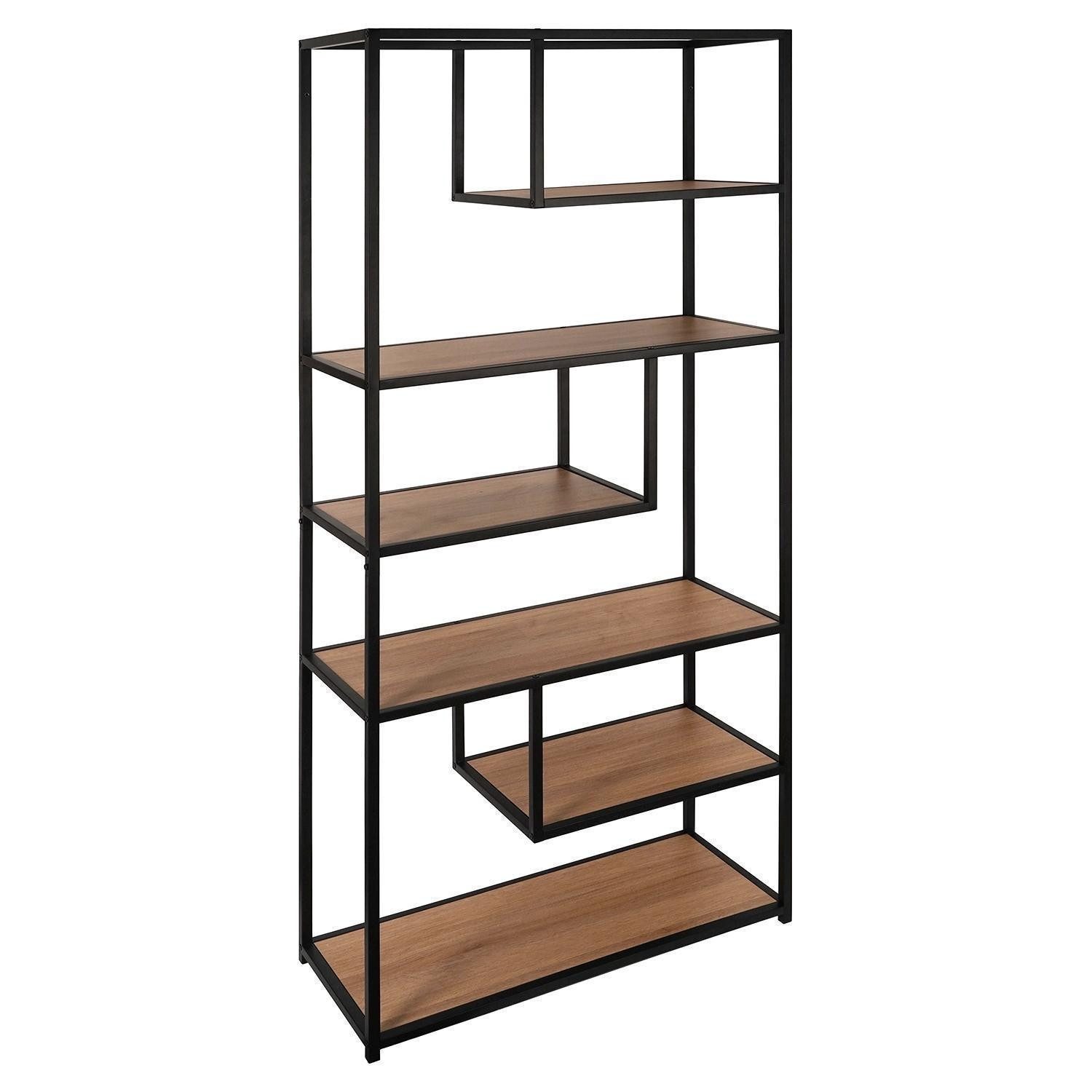 casa NOVA Regal RAMON, 6 Fächer, Eiche Dekor, Schwarz, Metall, B 80 x H 180 x T 34 cm