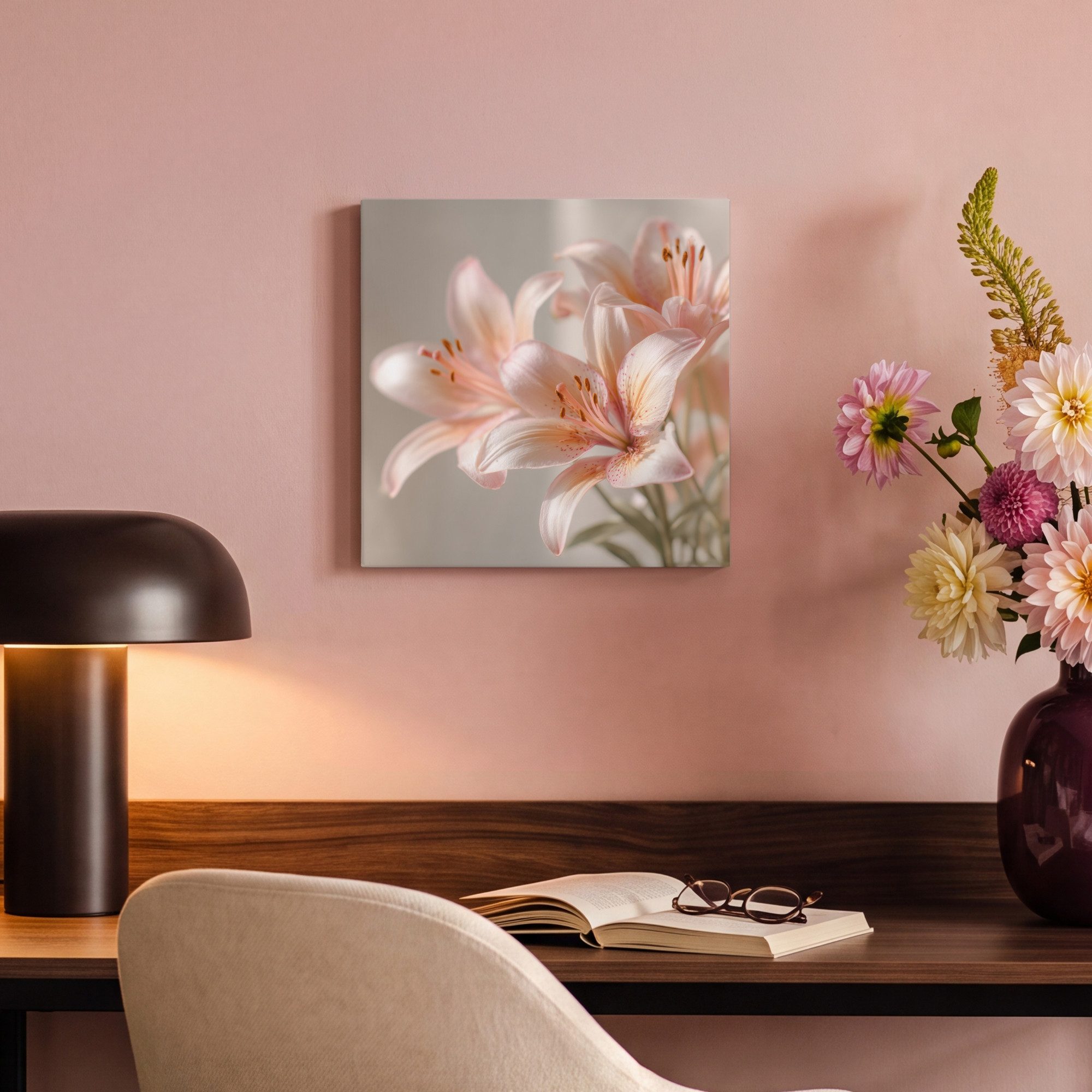 OneMillionCanvasses® Leinwandbild Lilien - Staubgefäße - Rosa - Unscharf, Fotodruck (1 St), Wandbild, Deko Schlafzimmer Wohnzimmer Flur 20x20 cm – Bild 4 von 5