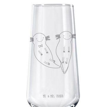 Mr. & Mrs. Panda Sektglas Axolotl Freundin, Sektglas mit Gravur, Spülmaschinenfeste Sektgläser, Premium Glas, Stilvolle Gravur
