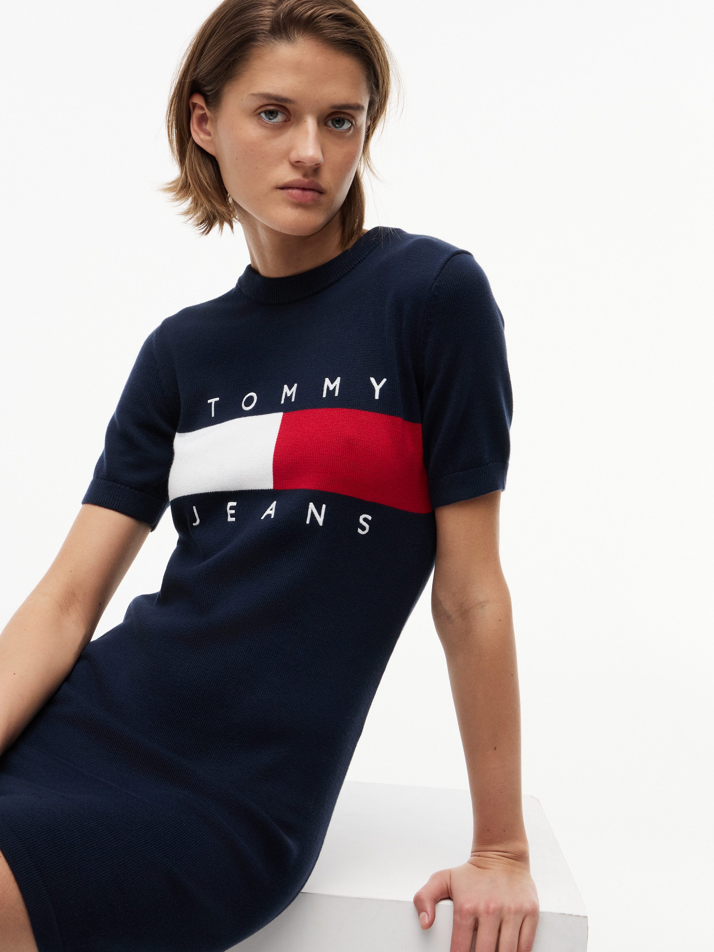 Tommy Jeans Sweatkleid TJW FLAG SS SWEATER DRESS Baumwolle