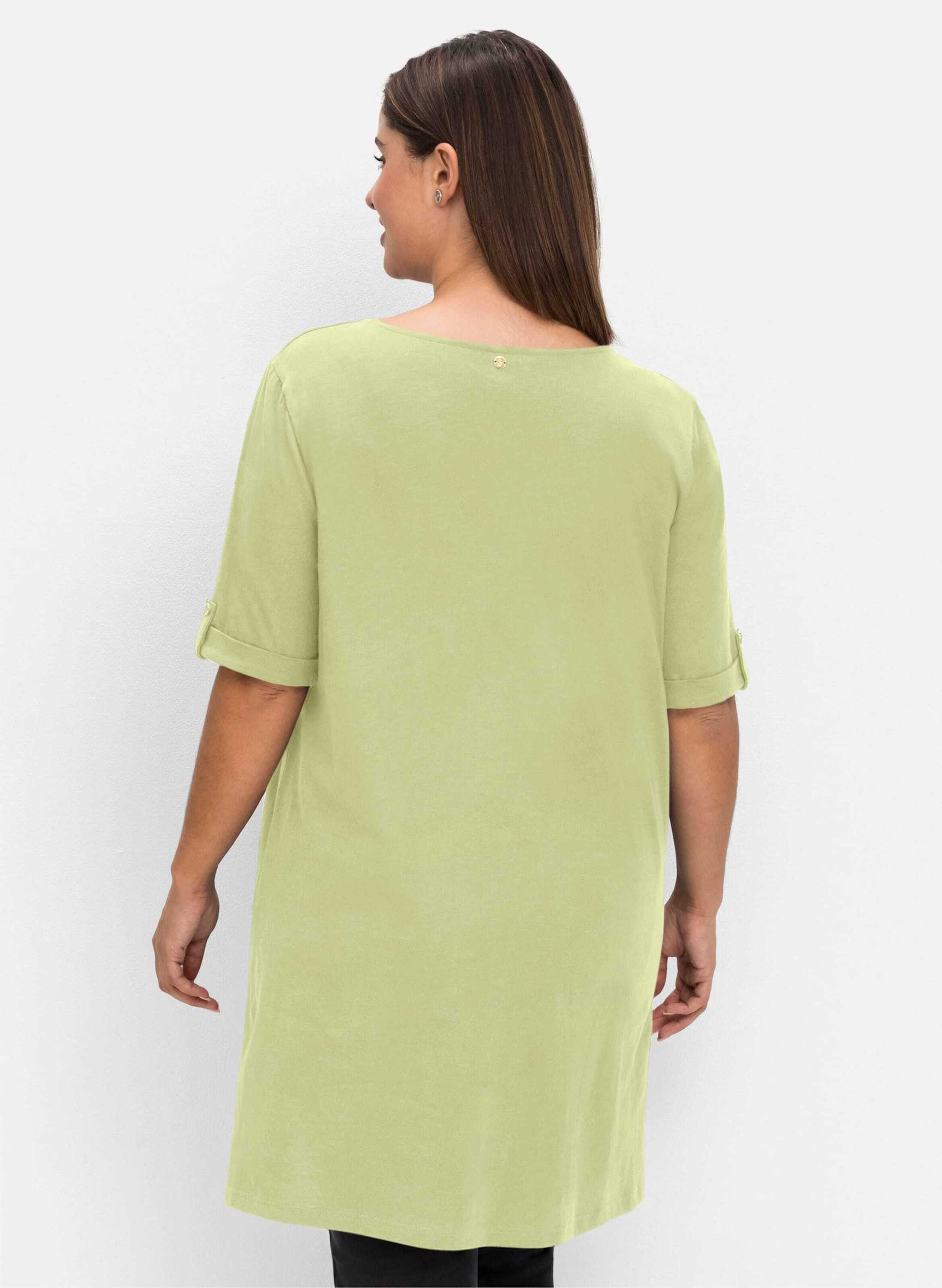 Sheego T-Shirt Longshirt Kurzarm mit geschlitztem Ausschnitt