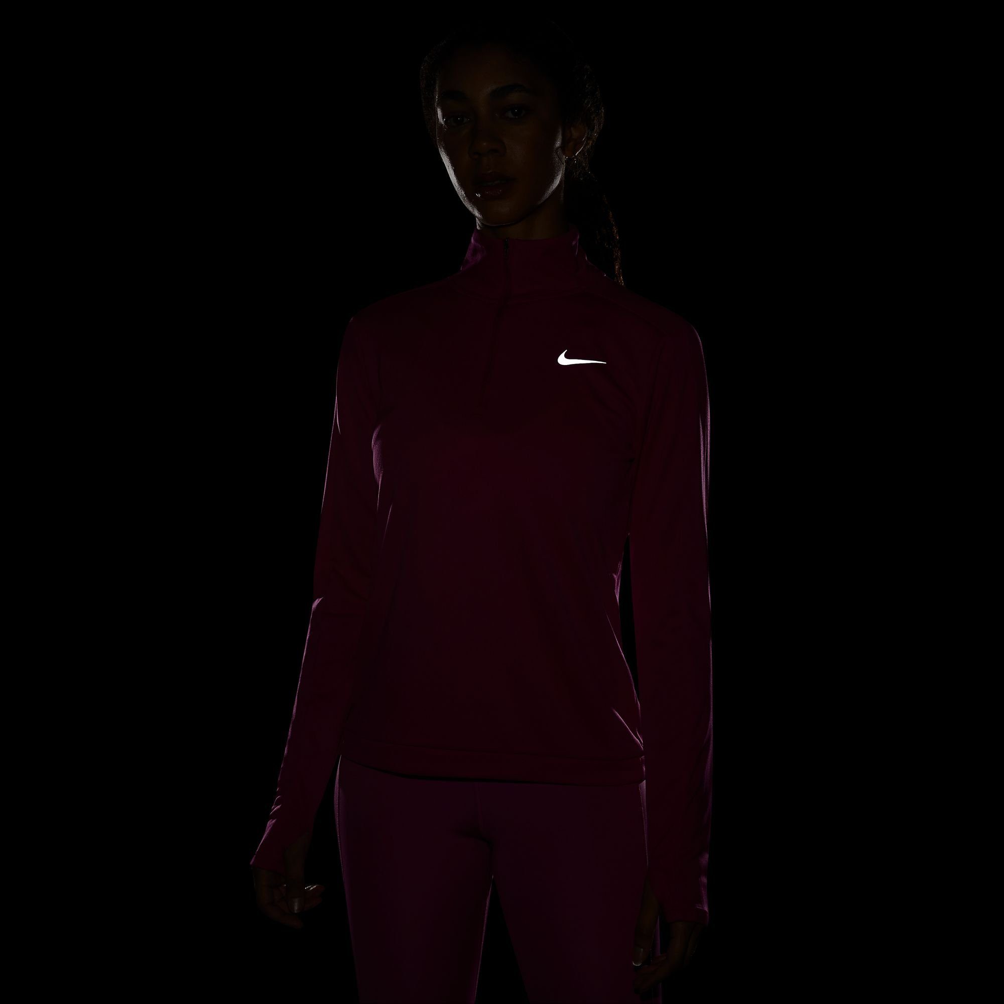 PACER 1/-ZIP WOMEN'S SILV Laufshirt Nike FIREBERRY/REFLECTIVE PULLOVER DRI-FIT