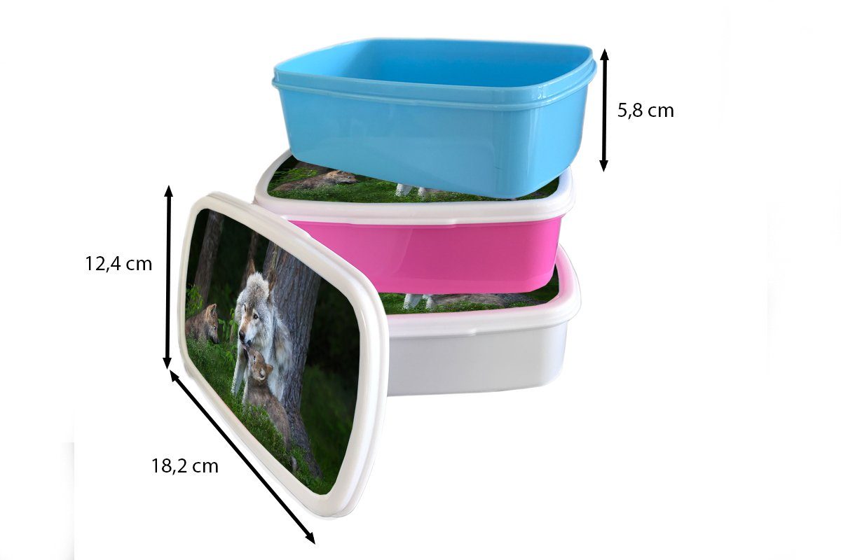 MuchoWow Lunchbox Wölfe - Pflanzen für Erwachsene, (2-tlg), - Mädchen, rosa Snackbox, Brotdose Kunststoff Brotbox Kunststoff, Kinder, Wald