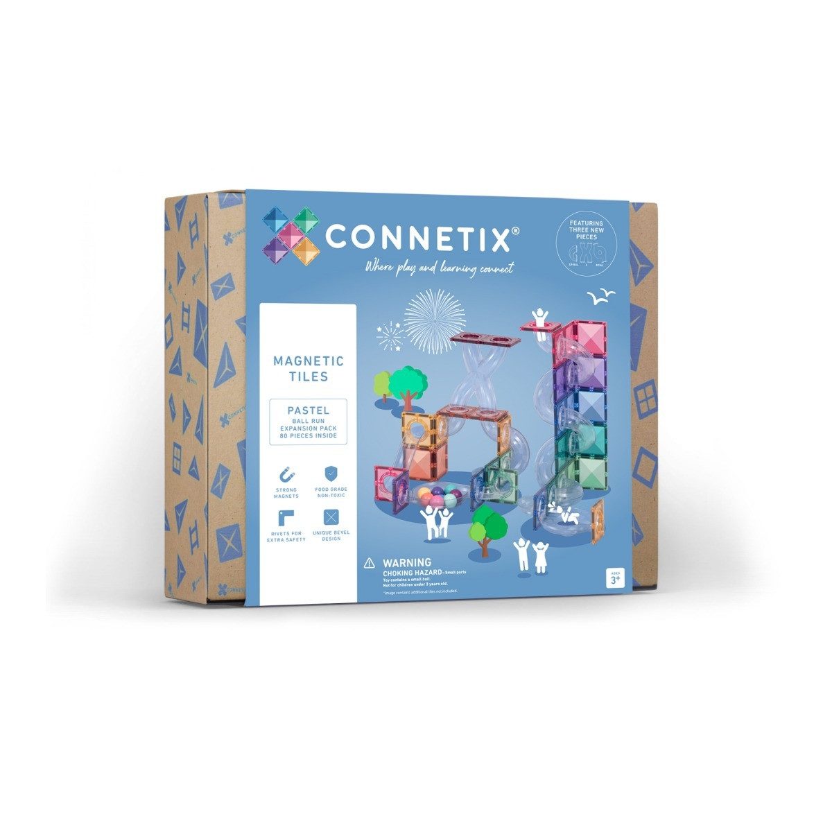 Connetix Kugelbahn Pastel Ball Run Expansion Pack verstärkte Magnete Magnetspielbausteine, (Open Play, 80 Teile), ab 3 Jahren