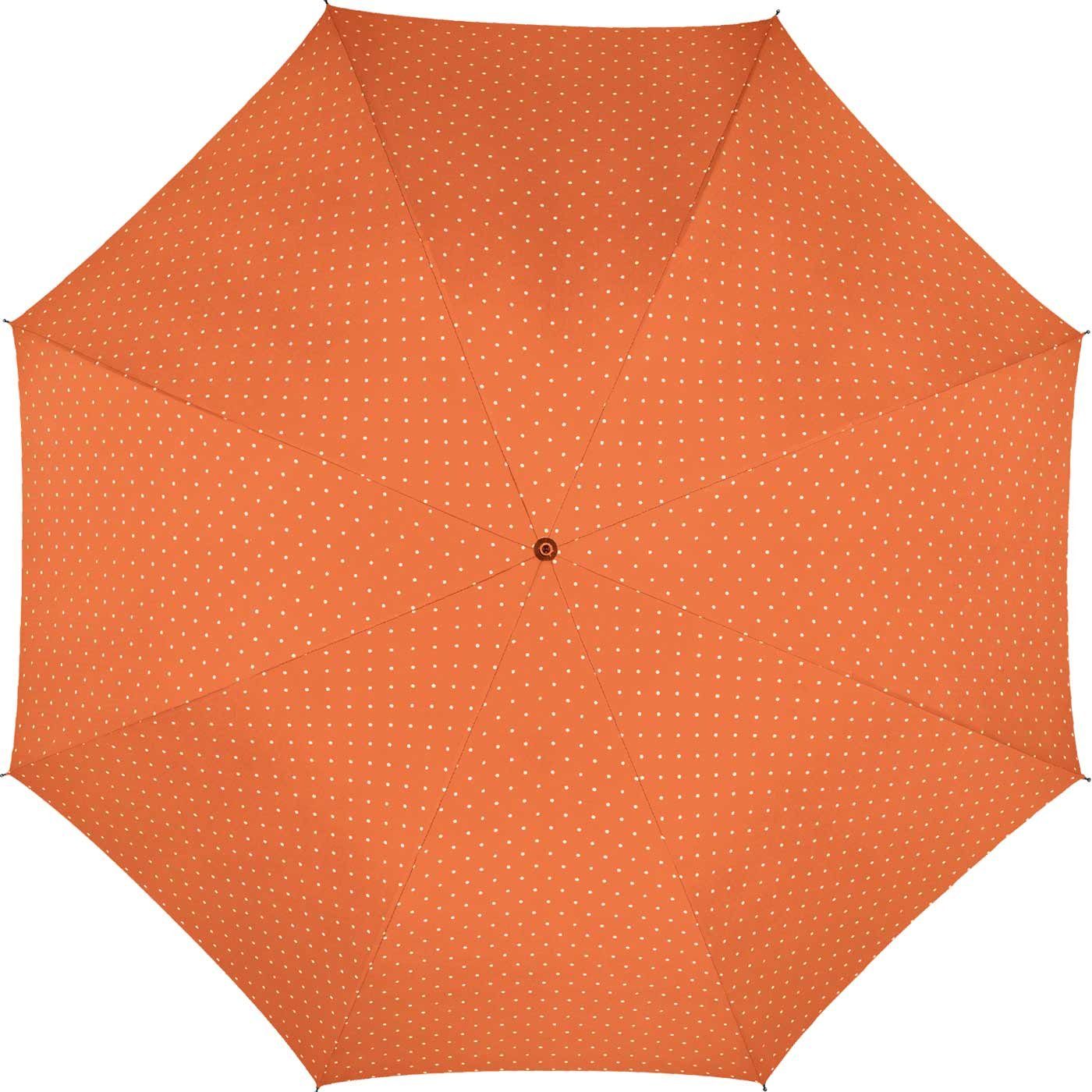 HAPPY RAIN Taschenregenschirm schöner Regenschirm mit Auf-Automatik für Damen, in vielen Farben mit kleinen Punkten - orange