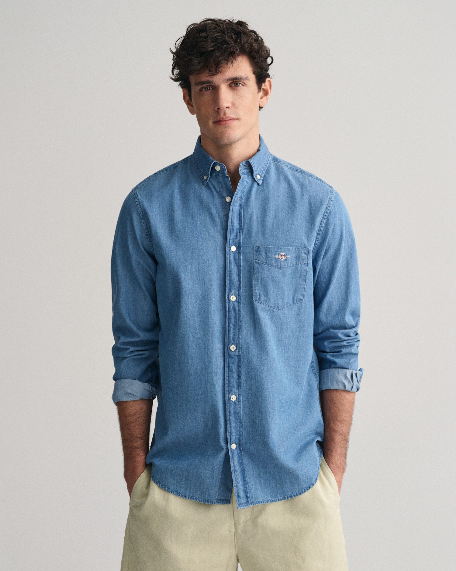 Langarmhemd Regular Fit Denimhemd Jeanshemd pflegeleicht