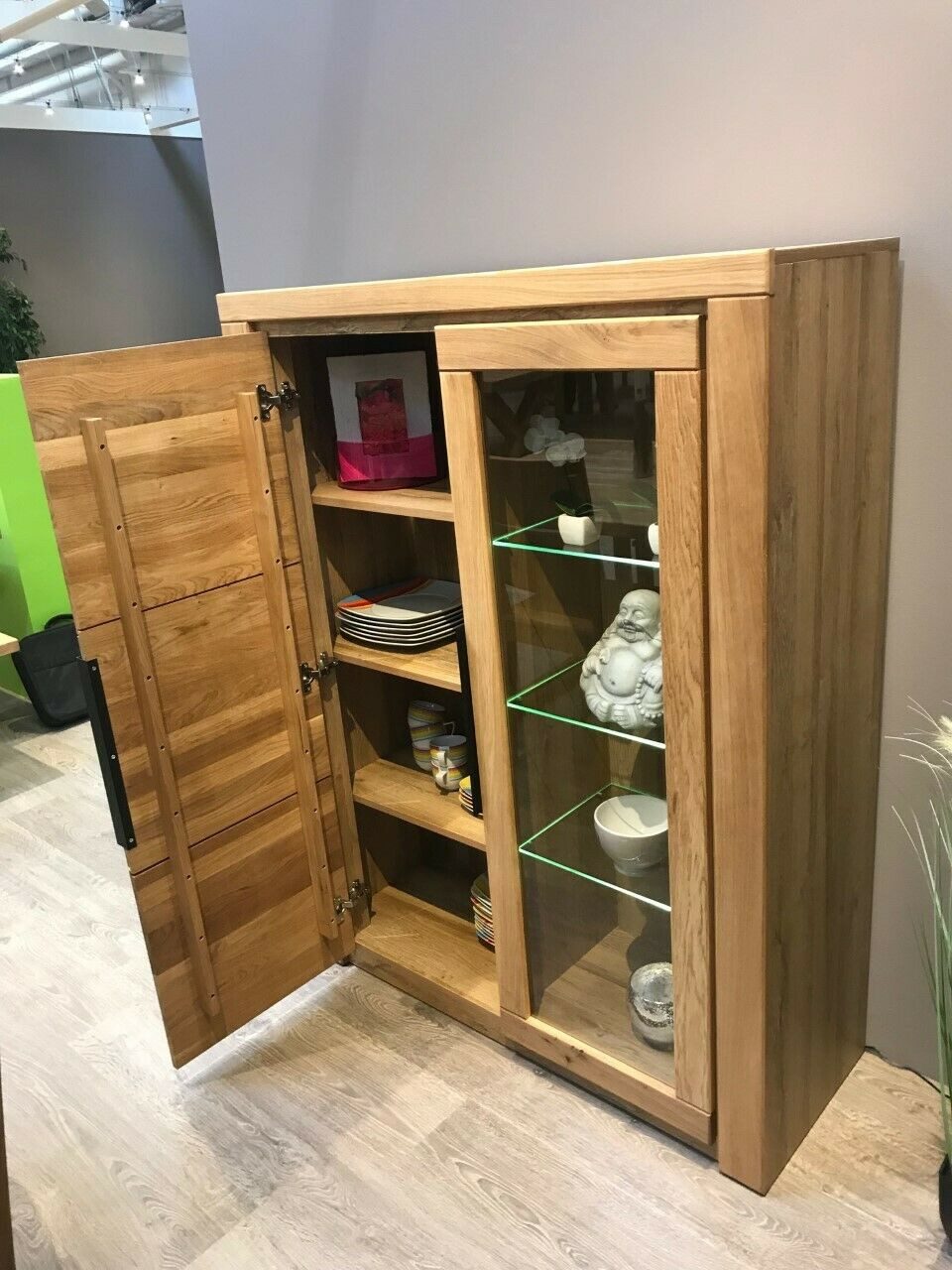 ELFO Highboard Vitrine Highboard Greta Wildeiche Teilmassiv Höhe 141cm Breite 108cm