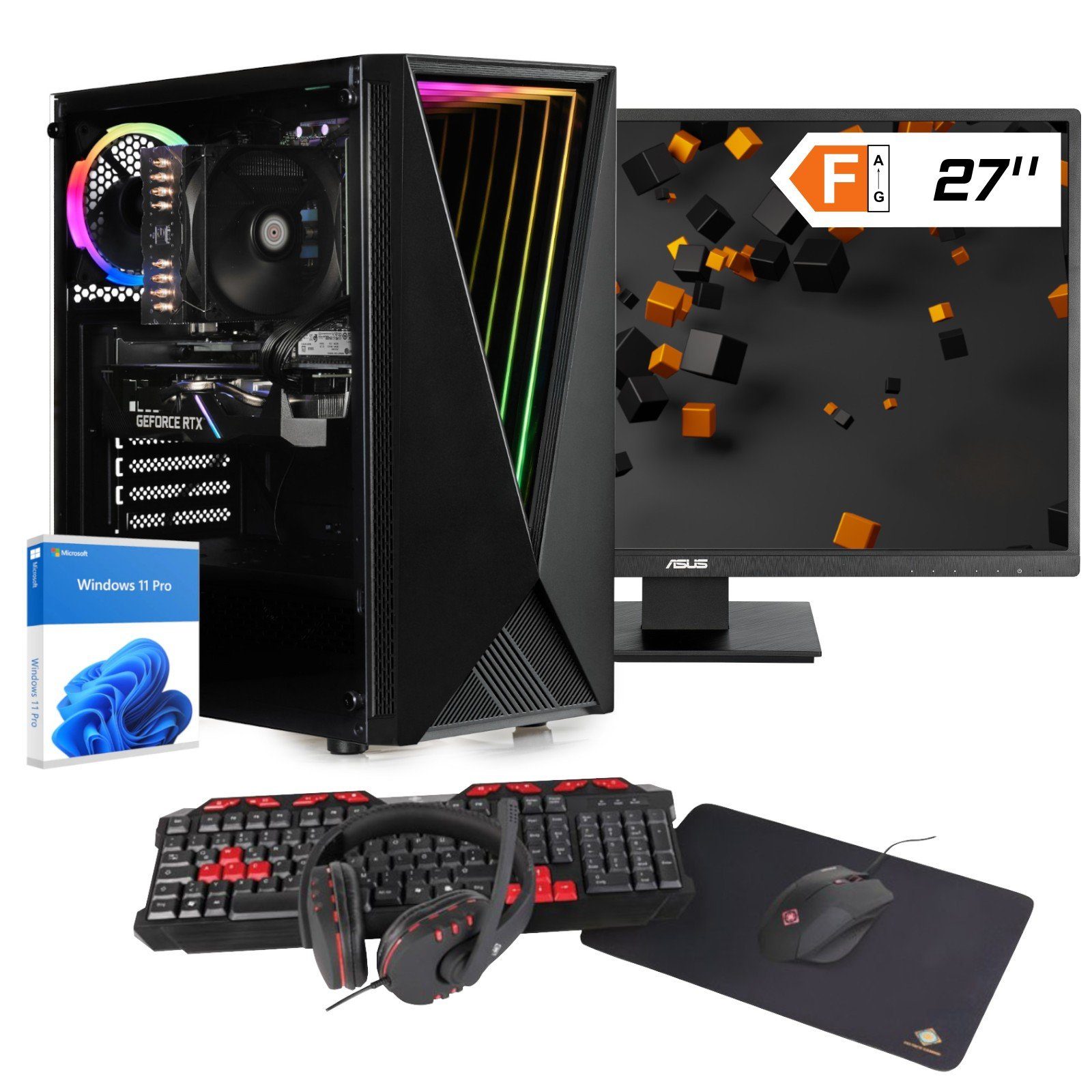 dcl24.de RGB Gaming-PC-Komplettsystem (27,00", Intel Core i7 12700, RTX 3050, 32 GB RAM, 1000 GB SSD, WLAN, Windows 11 Pro)