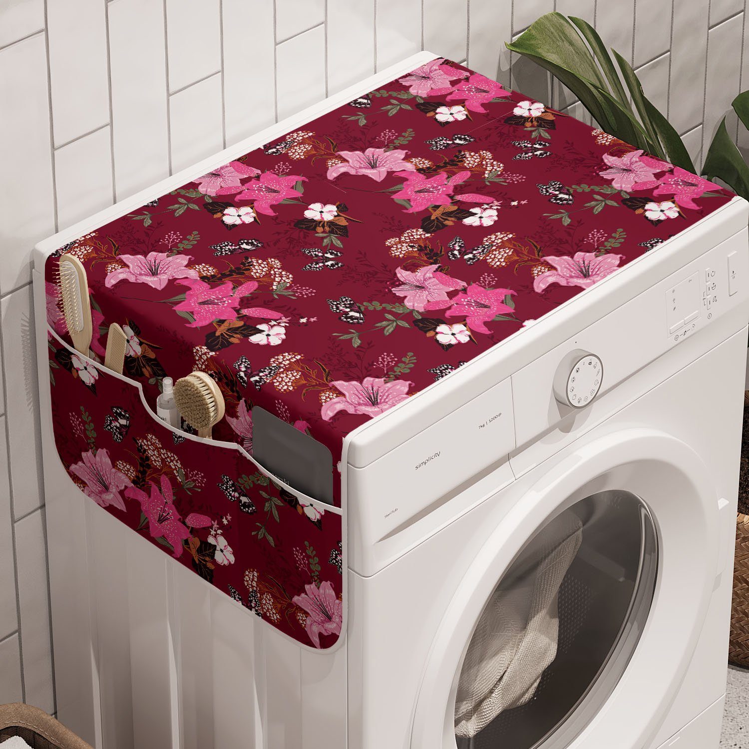 Trockner, Schmetterlinge Abakuhaus Lilien Waschmaschine Romantische Badorganizer und für Blumen Anti-Rutsch-Stoffabdeckung
