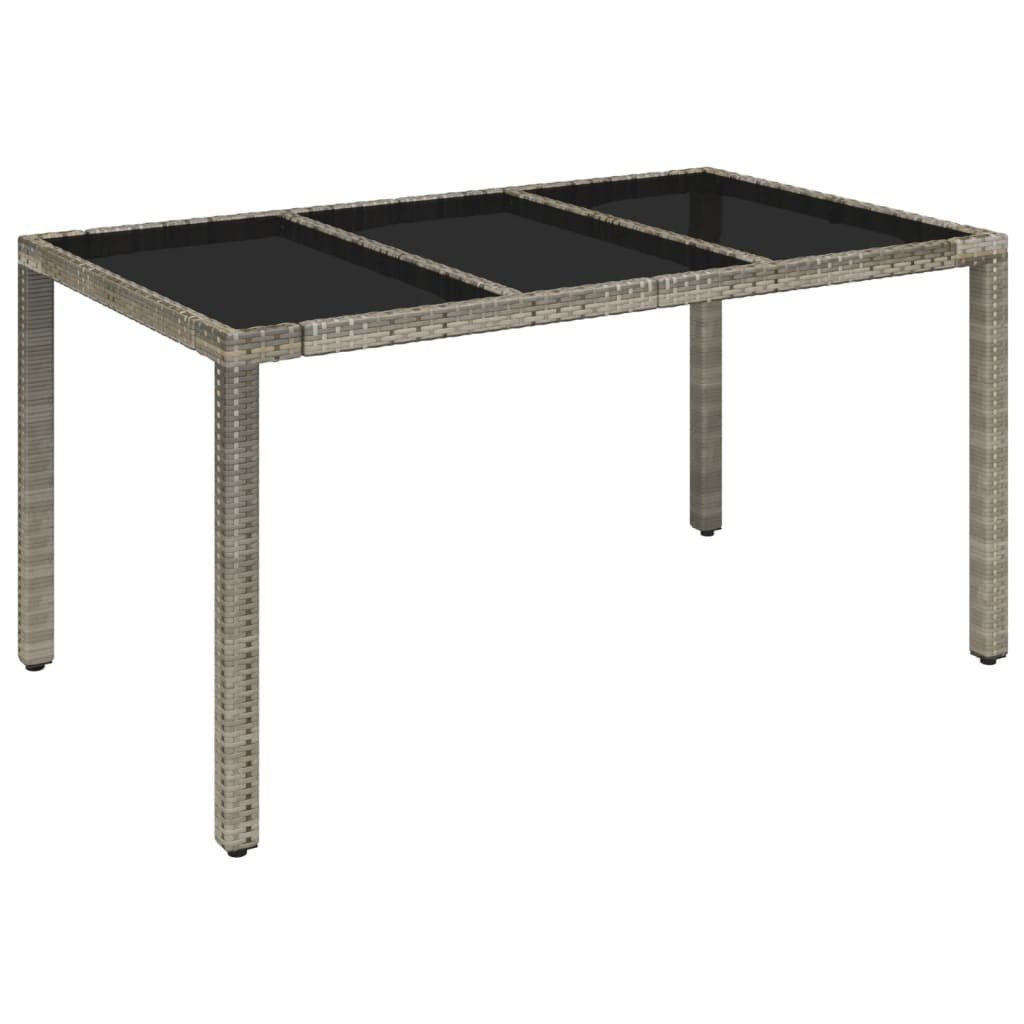 vidaXL Gartentisch 150 x 90 x 75 cm Gartentisch mit Glasplatte Grau 150x90x75 cm Polyratt