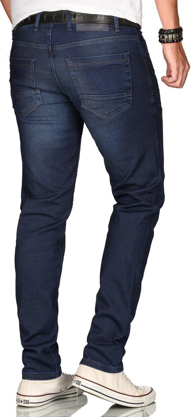 Straight-Jeans fein und ASElia Alessandro nachtblau Elasthan Jeansstoff Salvarini 2% strukturiertem mit