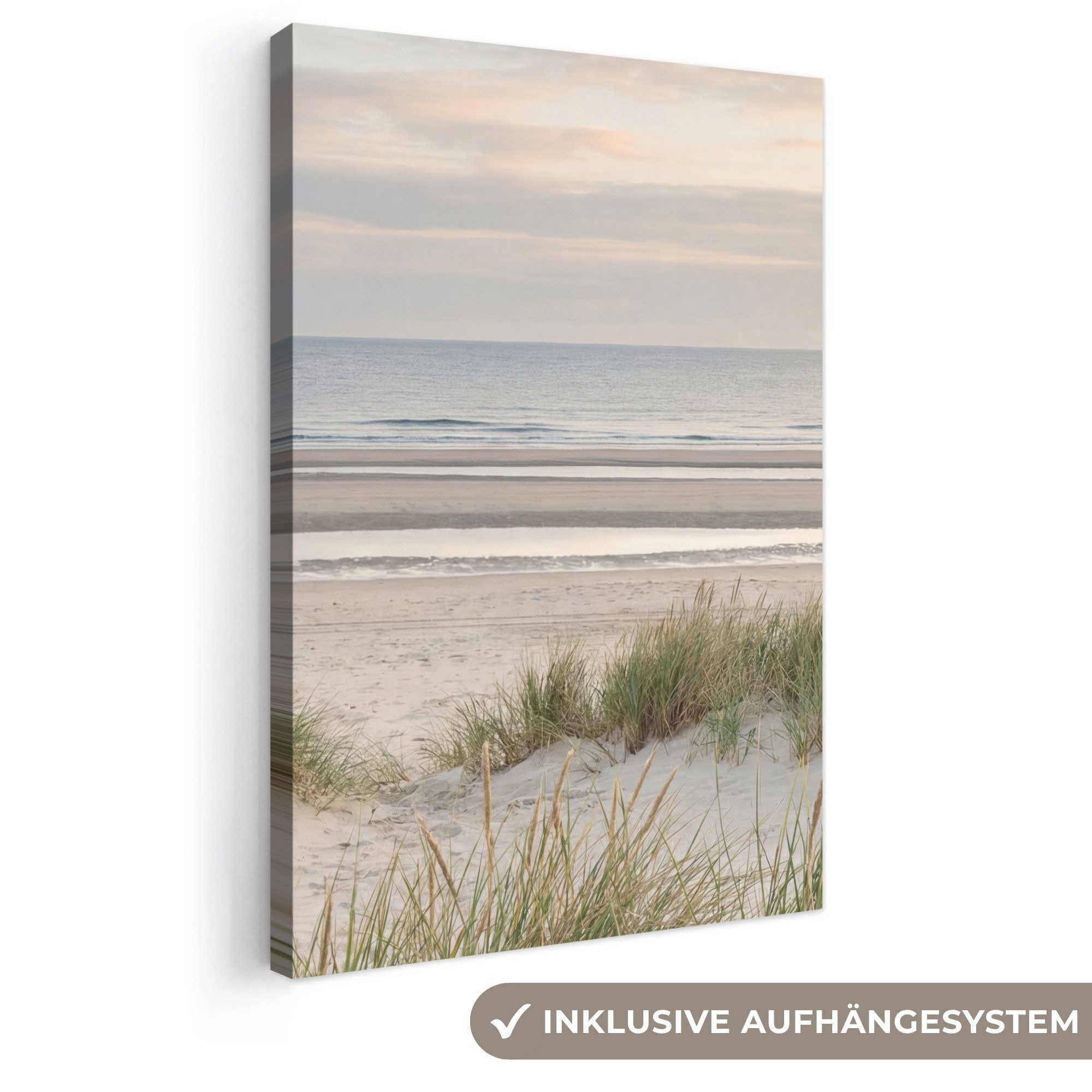 OneMillionCanvasses® Leinwandbild Sandstrand - Bewölkt - Dünen, Fotodruck (1 St), Leinwand Canvas Wandbild, Wanddekoration 20x30 cm