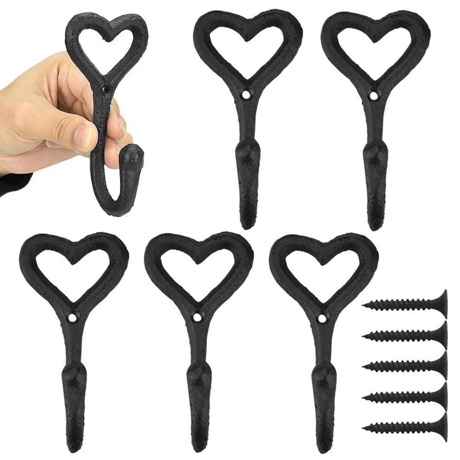 LuxusKollektion Wandhaken Kleiderhaken Herz 5er Set Schwarz Gusseisen, (5-St)