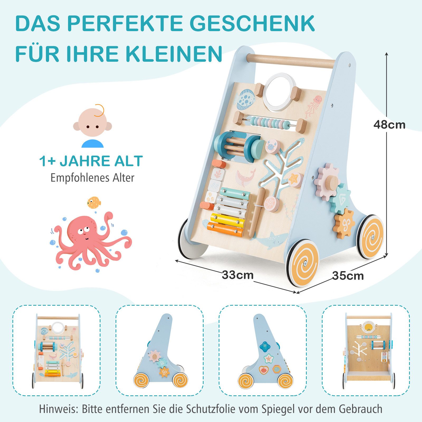 COSTWAY Lauflernwagen, Baby Lauflernhilfe Holz, Montessori, ab 1 Jahr