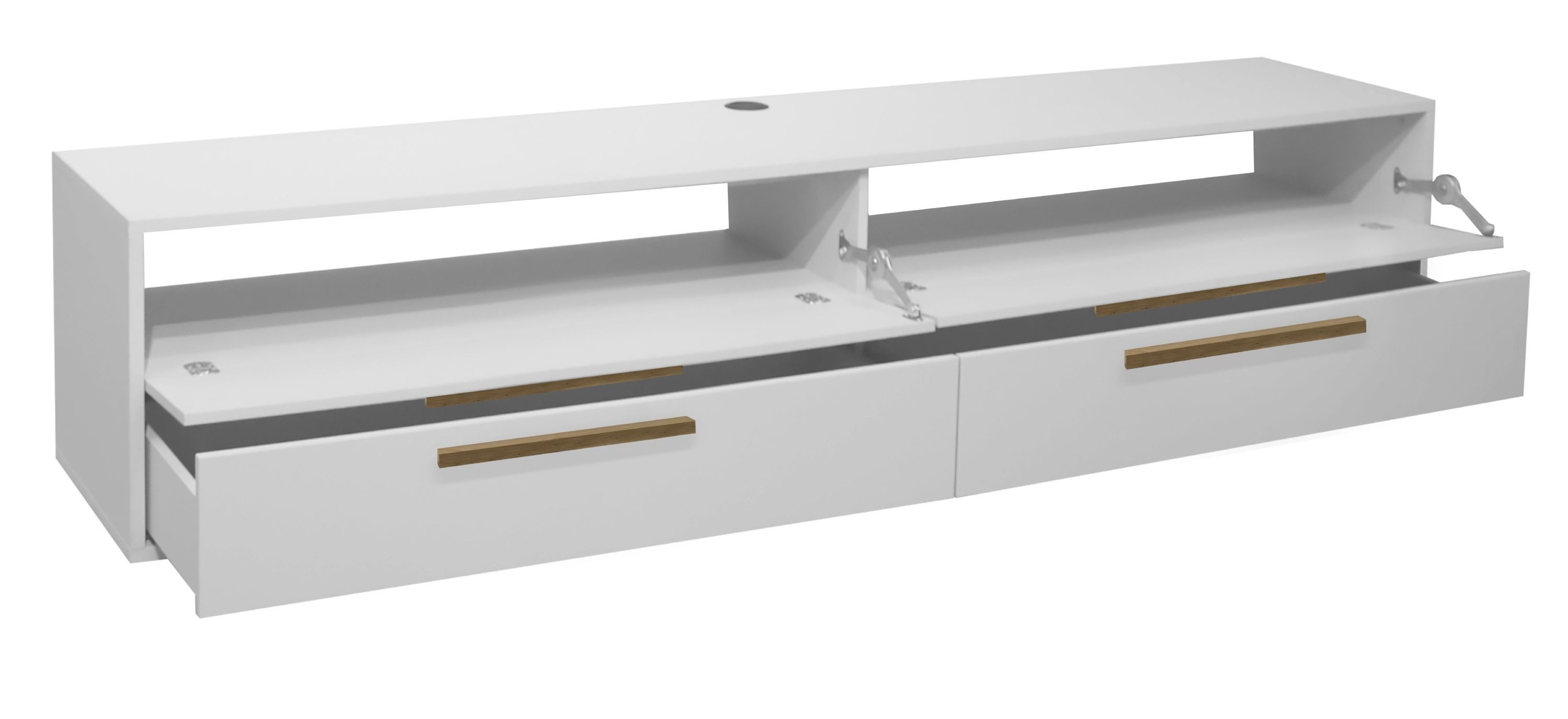FURNARO Lowboard, in weiß matt lack/ Holzgriffe B/H/T: 216x47x45 cm