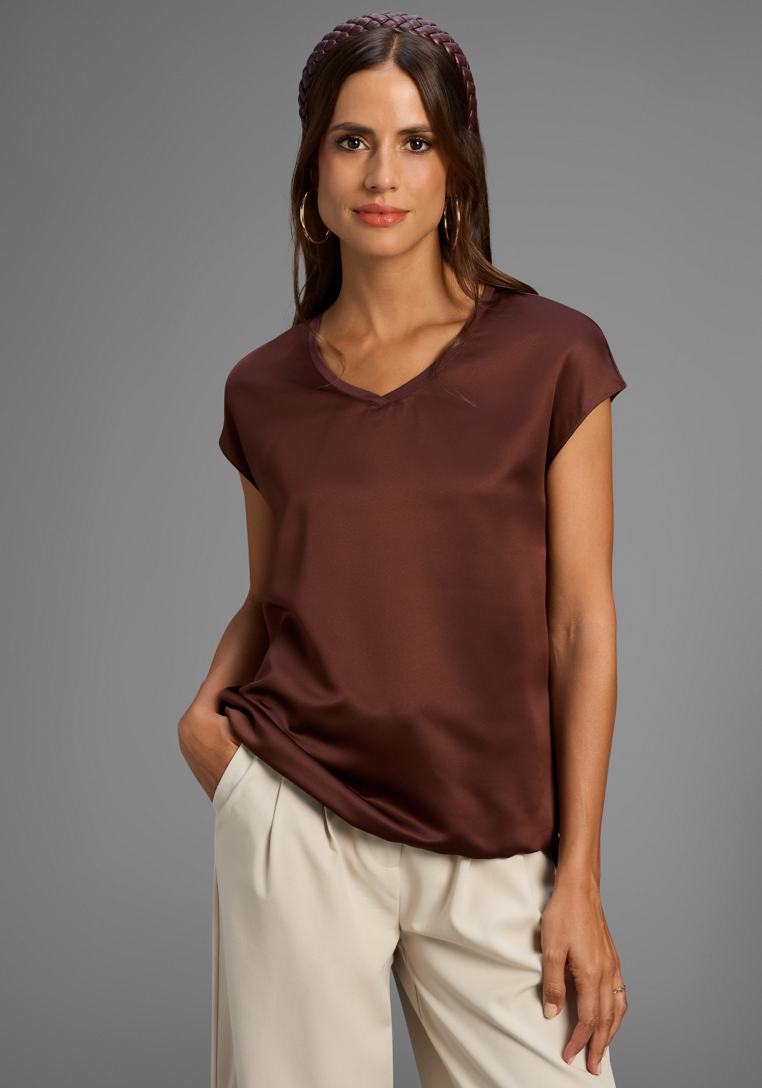 Laura Scott Shirtbluse Satin-Bluse mit Jersey-Rückenteil günstig online kaufen