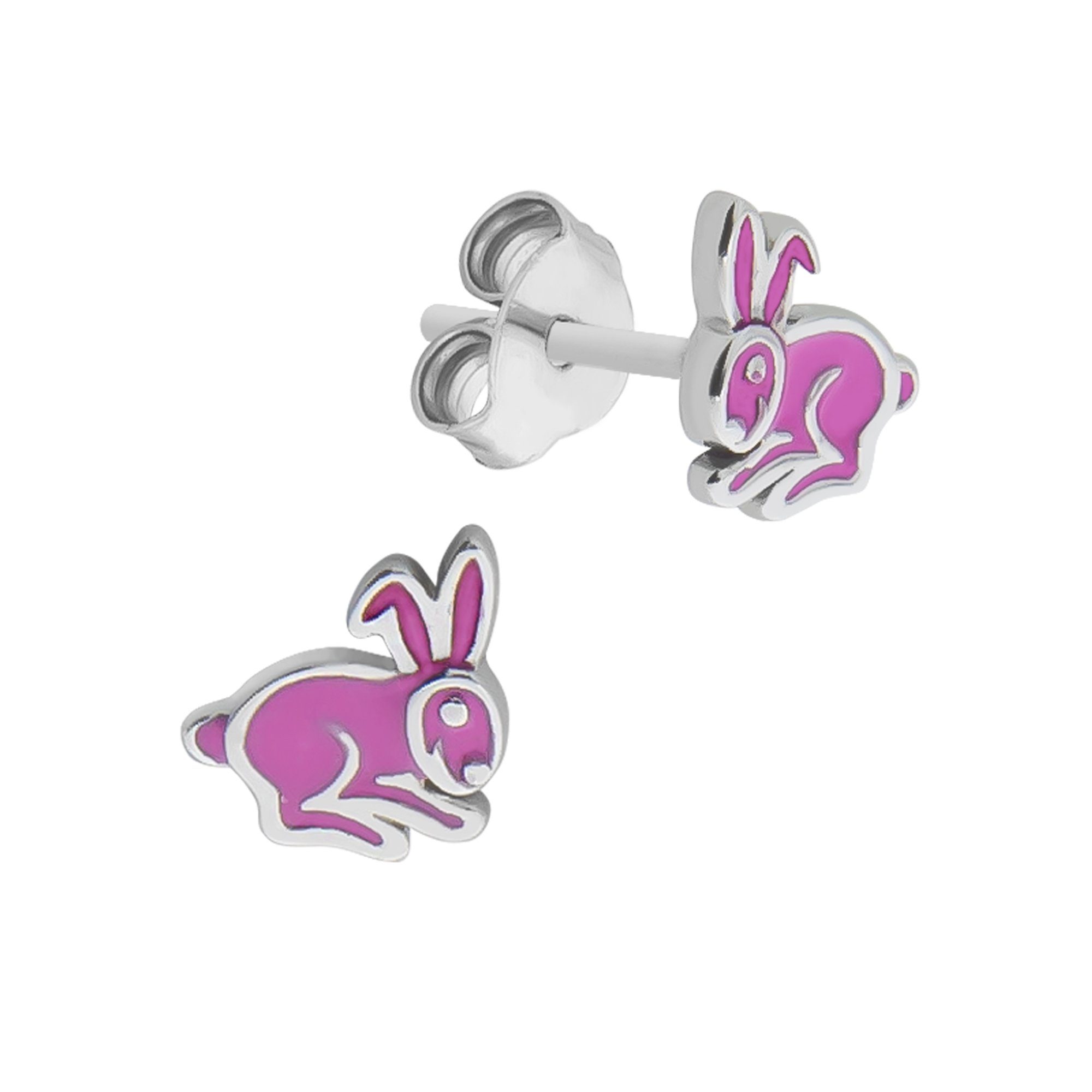 Hase 925 Zeeme Silber Sterling Paar Ohrstecker Lack rosa