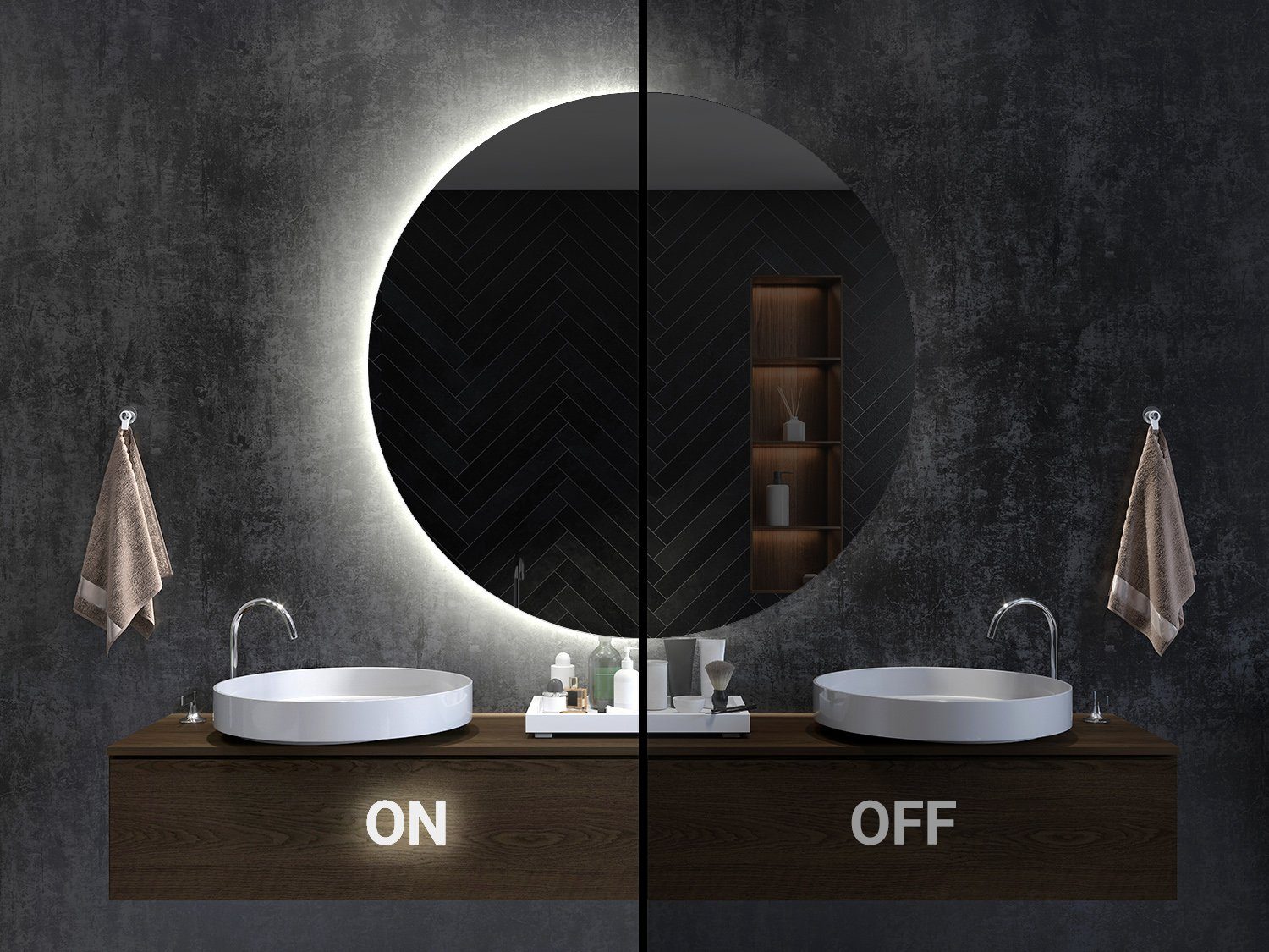 Badspiegel Rund Wandspiegel Spiegel Halbkreis Halbrund LED-Beleuchtung Tulup LED-Lichtspiegel