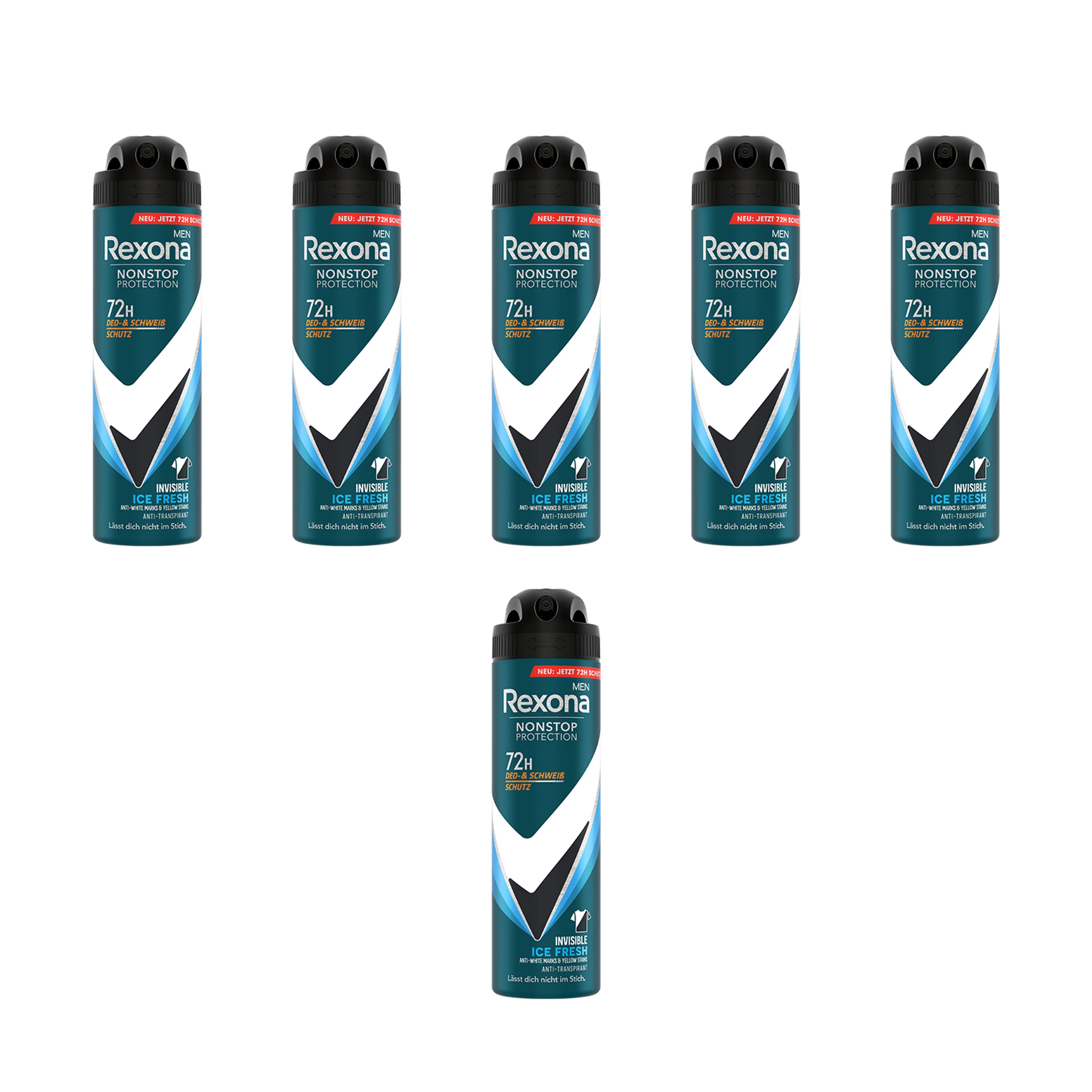 Rexona Deo-Set 6x 150ml Deospray Men Nonstop Protection Invisible Ice Fresh, 72 Stunden Schutz vor Schweiß und Körpergeruch