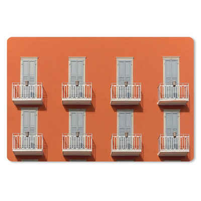 MuchoWow Gaming Mauspad Tür - Balkon - Architektur - Palme - Orange (1-St), Mousepad mit Rutschfester Unterseite, Gaming, 120x80 cm, XXL, Großes
