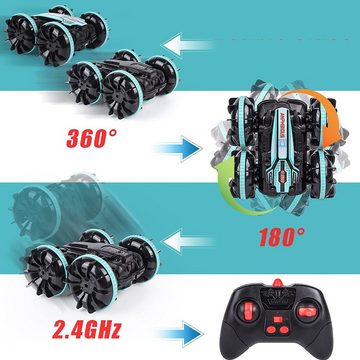 AKKEE RC-Auto 2,4GHz 4WD RC Auto Off-Road 360° Drehung Wasserdicht (1-tlg., Amphibisches Ferngesteuertes Auto 4WD Off-Road Spielzeugauto), All-Terrain Stunt Car Geschenk für Geburtstage Weihnachten, Halloween