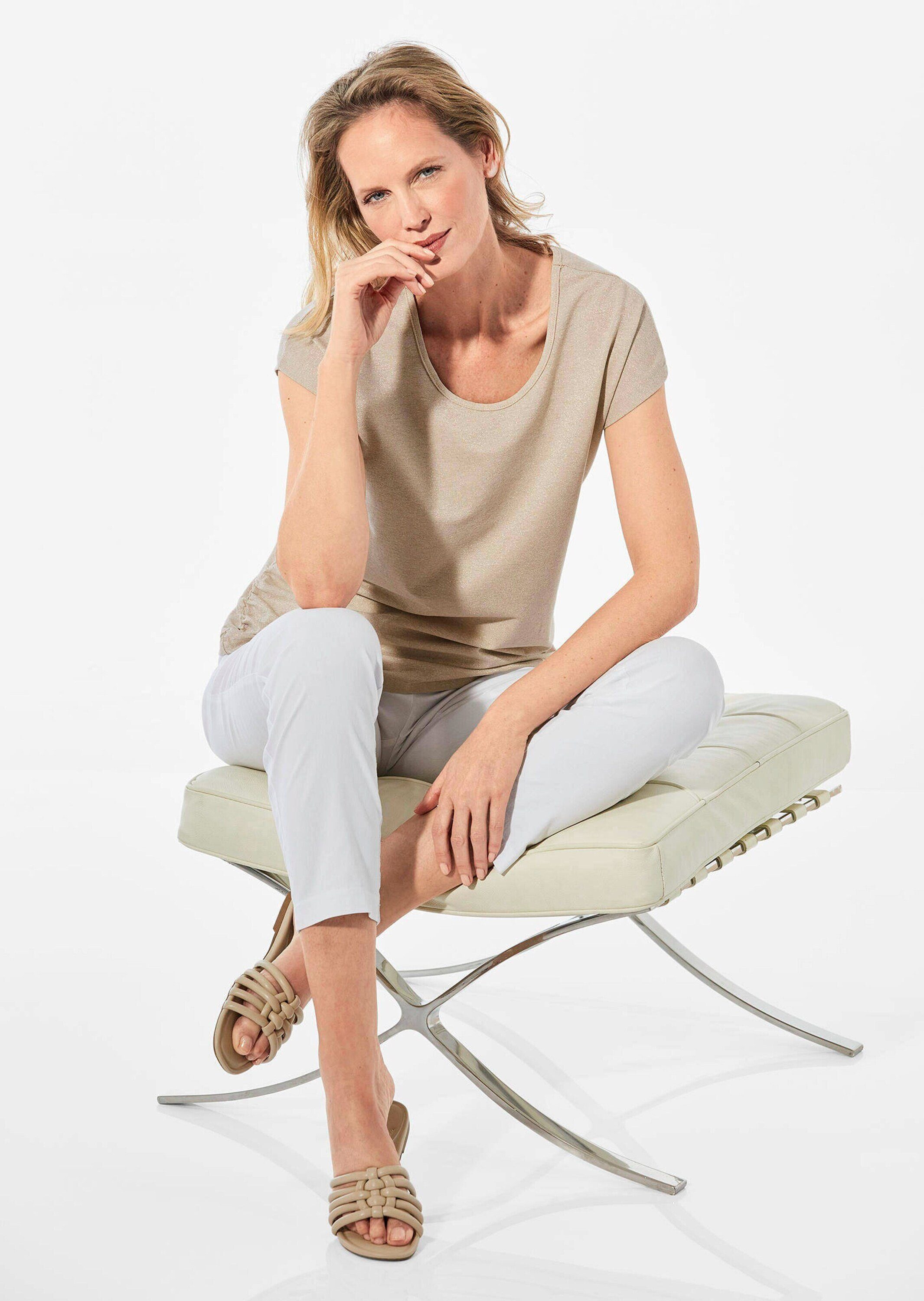 GOLDNER Shirttop Elegantes Viskoseshirt mit Rundhals Jerseyshirt mit Rundhals, Raffungen und überschnittenen Schultern