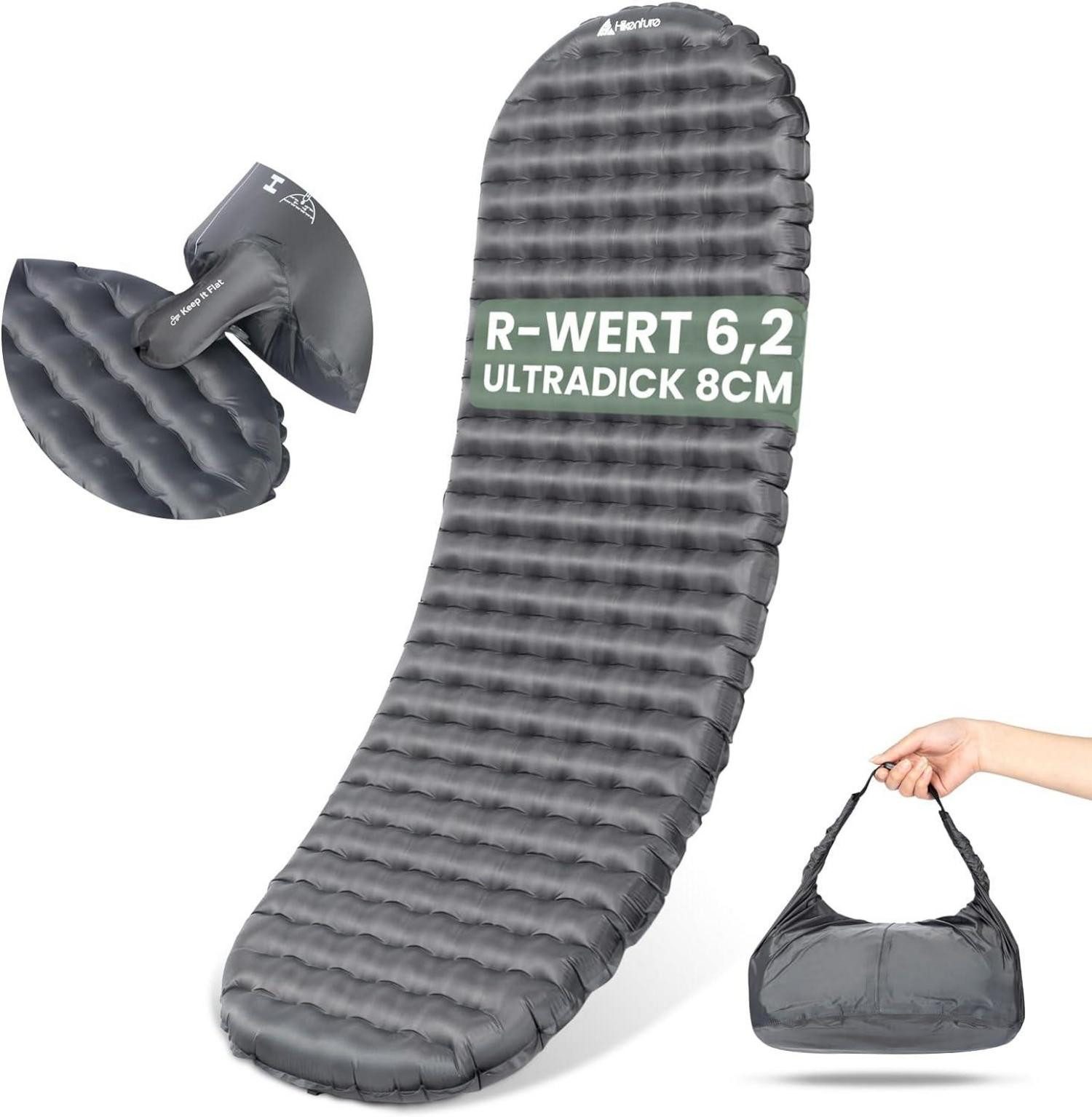 Campingstuhl Isomatte Camping Ultraleicht 8cm Dicke Aufblasbare Luftmatratze_GRAU
