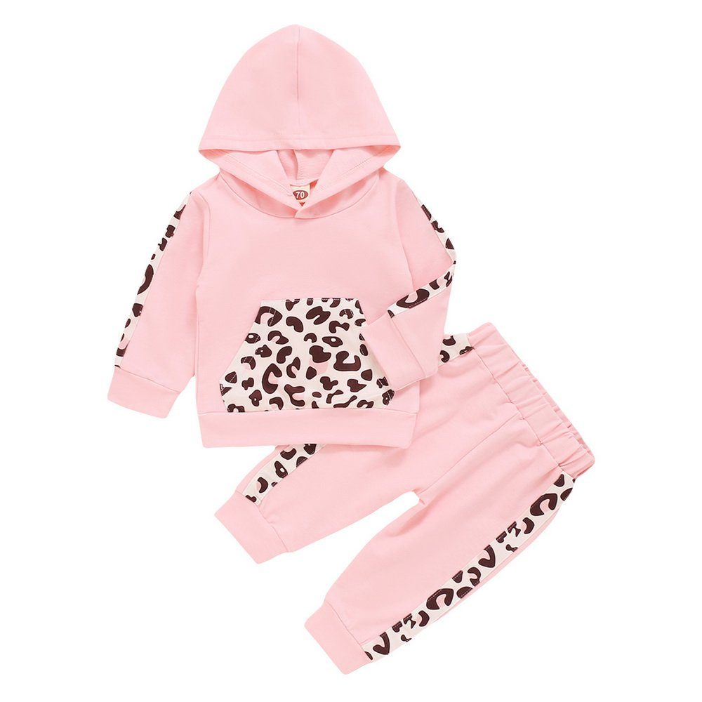 LAPA Langarmshirt & Hose Baby-Mädchen Herbst / Winter Hoodie mit  Leopardenmuster und elastischem Bund Zweianzug Leopard gedruckt