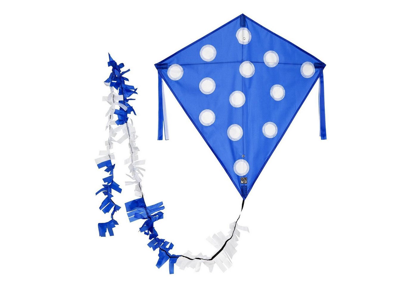 Wolkenstürmer Flug-Drache Kinderdrachen ab 3 Jahre Ready to Fly Outdoor Kite 75 cm, (Flugspielzeug Jungen Mädchen Rautendrachen mit Puschelschwanz, 1-tlg), Klassischer flugfertiger Rautendrachen Eddy ab 3 Jahre blau mit Punkte
