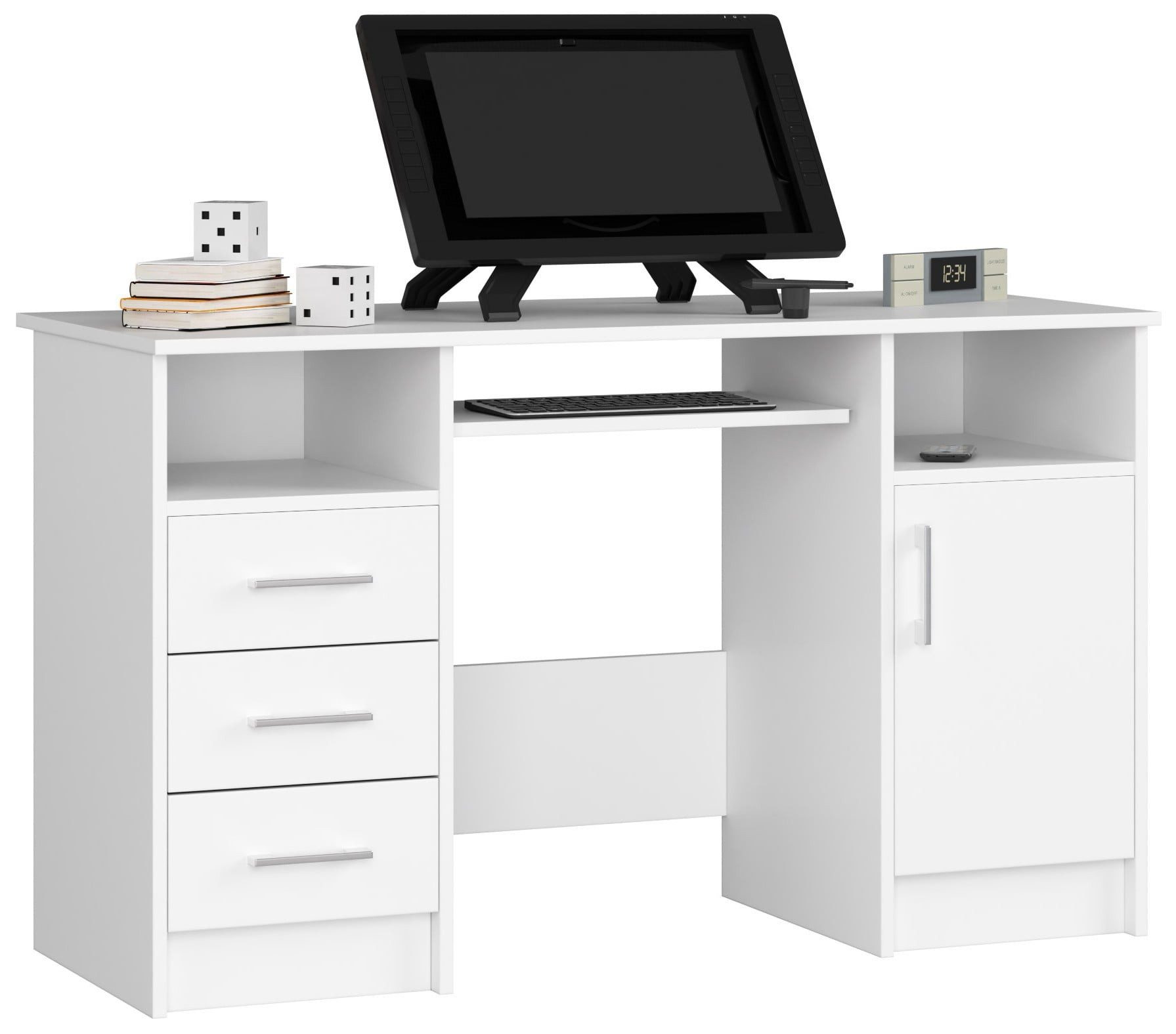 Raumhirsch Furniture Schreibtisch mit Tastaturauszug - Bürotisch - 124 cm breit, Hochwertiges laminertes Holz, Soft-Close Schubladen