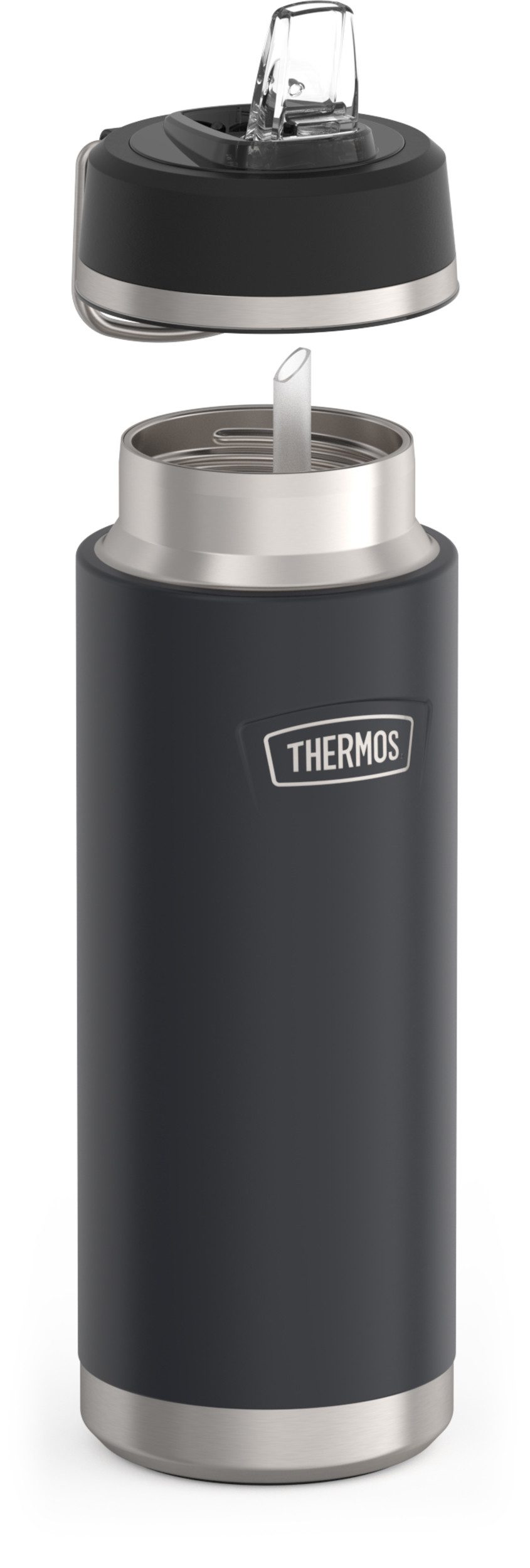 THERMOS Isolierflasche ICON WATER BOTTLE, Edelstahlkörper, spülmaschinenfest, 0,71l, 12h kalt, schappsicher mit einklappbarem Flip-Strohalm