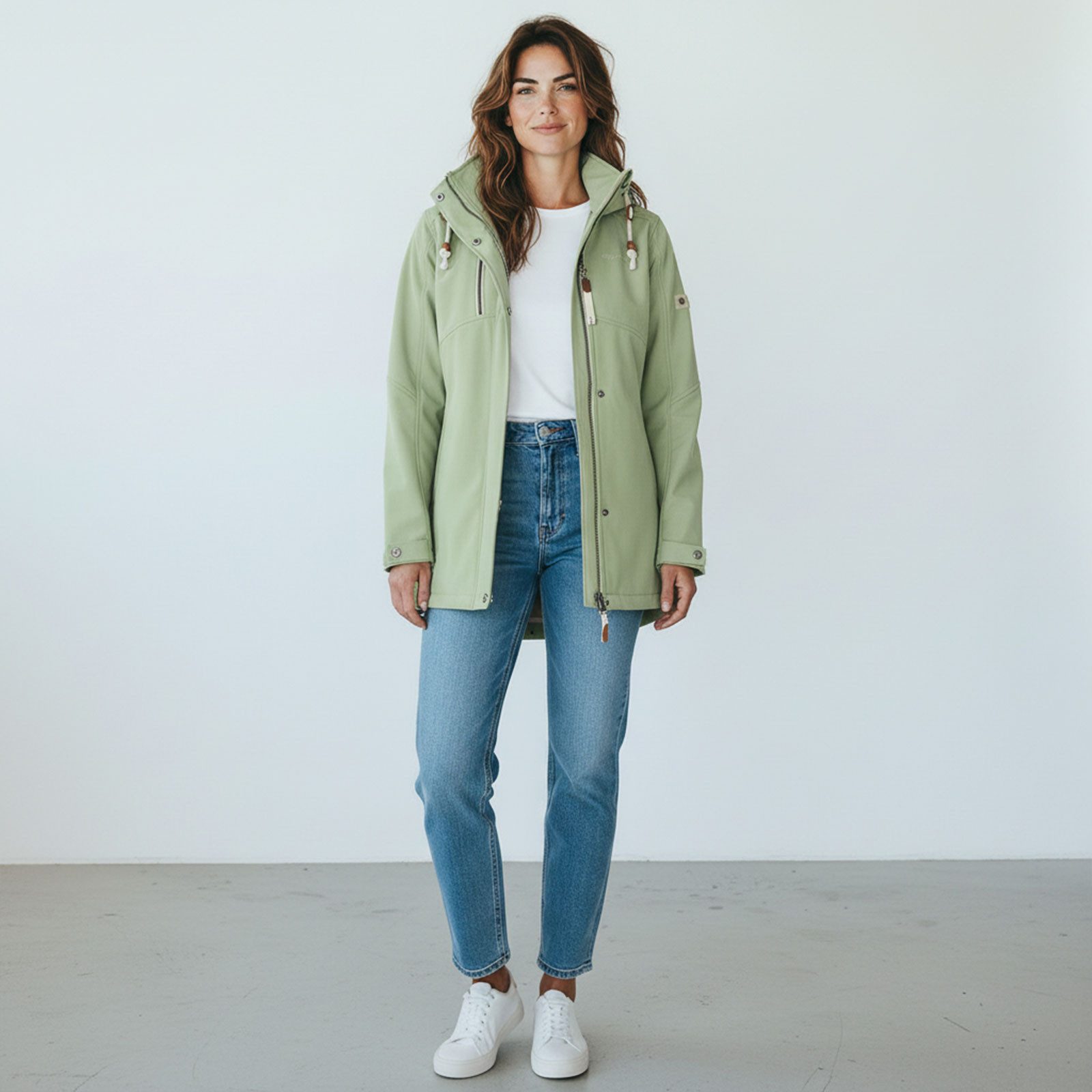 Dry Fashion Softshellmantel Büsum Damen Softshelljacke Fleece-Innenfutter - Mantel Jacke Outdoor Atmungsaktiv, Verstellbare & abnehmbare Kapuze, 2-Wege-Reißverschluss