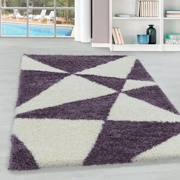 Teppich Geometrisch Design, Teppium, Rechteckig, Höhe: 30 mm, Teppich Violett Geometrisch Design Flauschig Shaggy Teppich Wohnzimmer