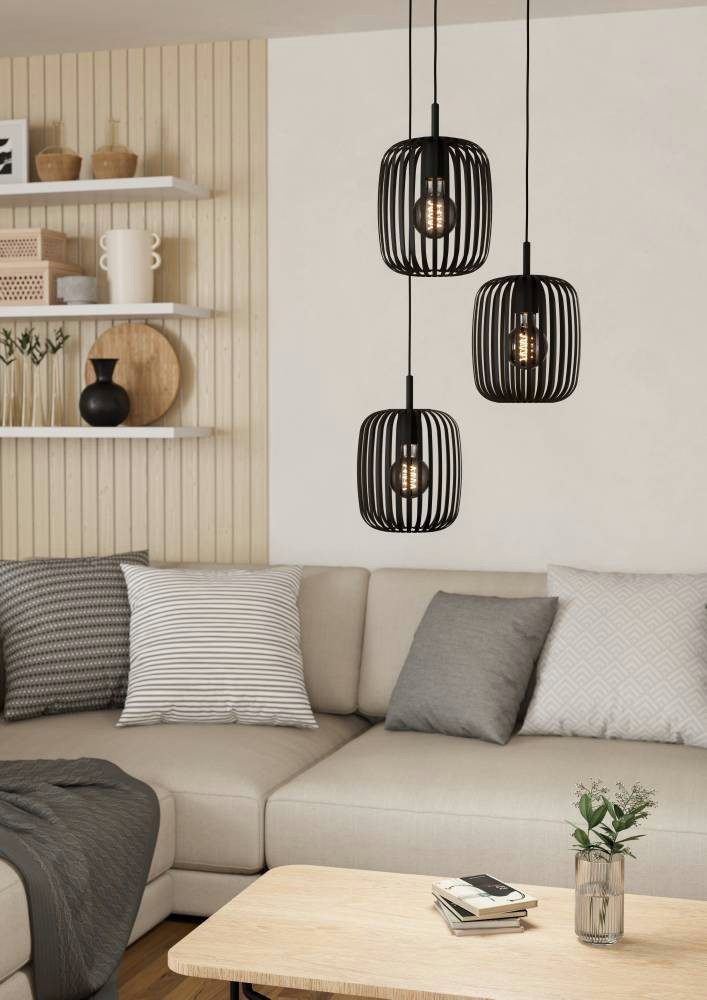 EGLO Hängeleuchte ROMAZZINA Pendelleuchte, Esstischleuchte, sandfarben, Metall, E27, ohne Leuchtmittel, Hängelampe, Wohnzimmer, modern, ballonförmiger Lampenschirm, 110x46cm