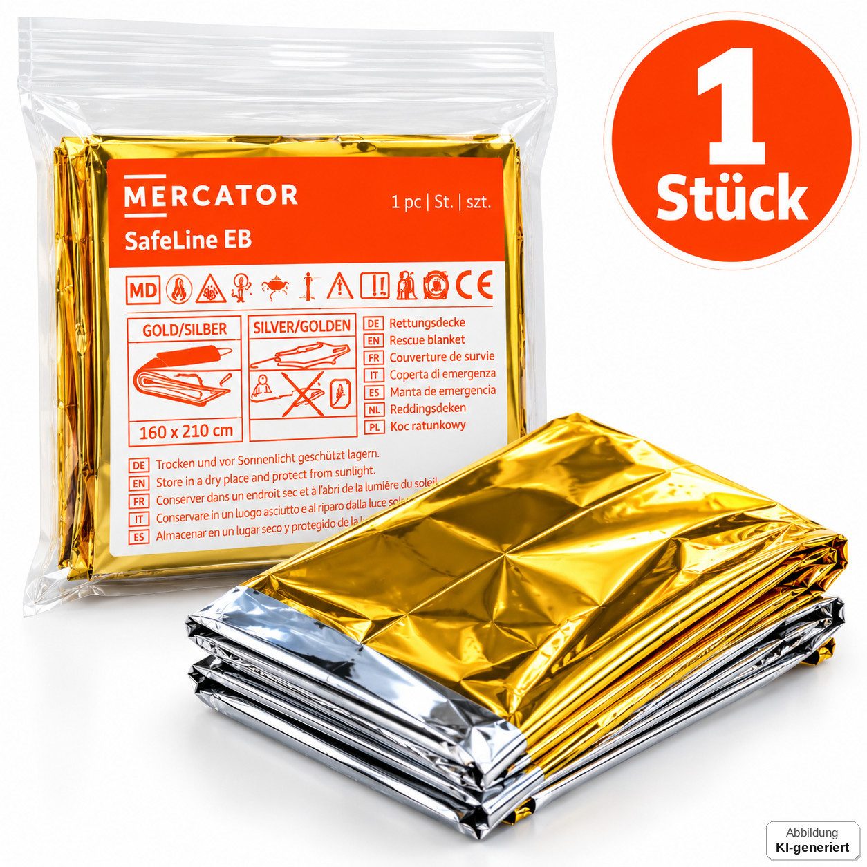 MERCATOR MEDICAL Erste-Hilfe-Set SafeLine EB Rettungsdecke Gold Silber, (1 St), Medizinprodukt mit CE-Kennzeichnung