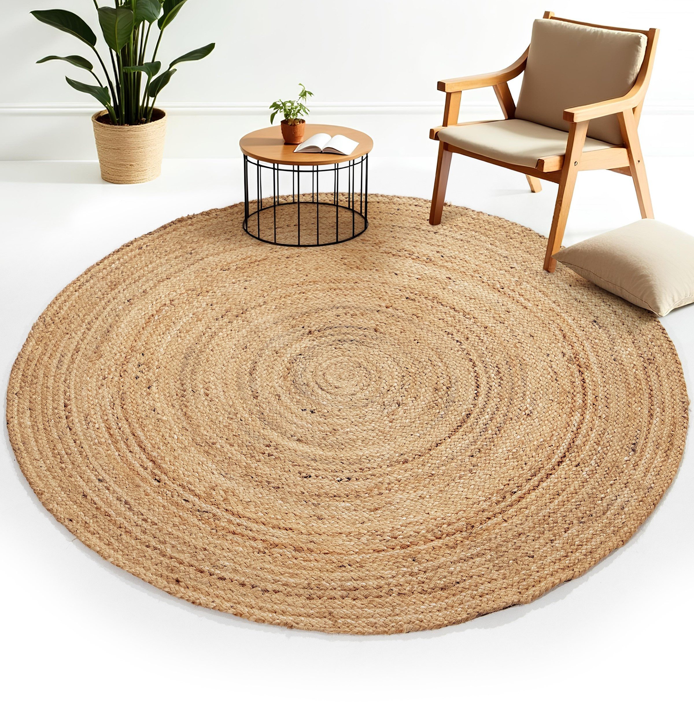 carpetfine Teppich Nele Juteteppich Naturfaser, rund, Höhe: 6 mm, geflochtener Wendeteppich aus 100% Jute, quadratisch und als Läufer