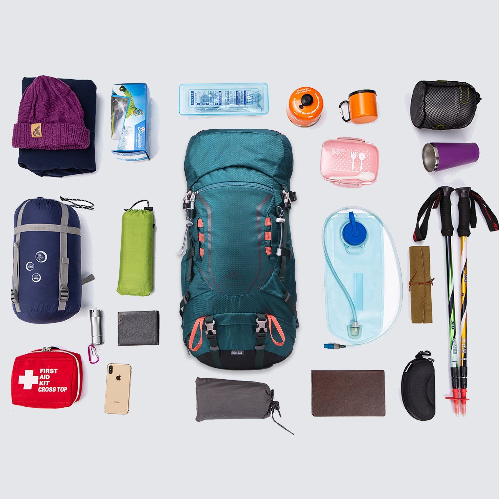 35L Trekking Camping Reisen mit Kletterrucksack TAN.TOMI Regenschutz Dunkelgrün Wasserdicht Multifunktionaler für (30L+5L) Wanderrucksack, (Einschließlich Regenschutz), Outdoor Großer
