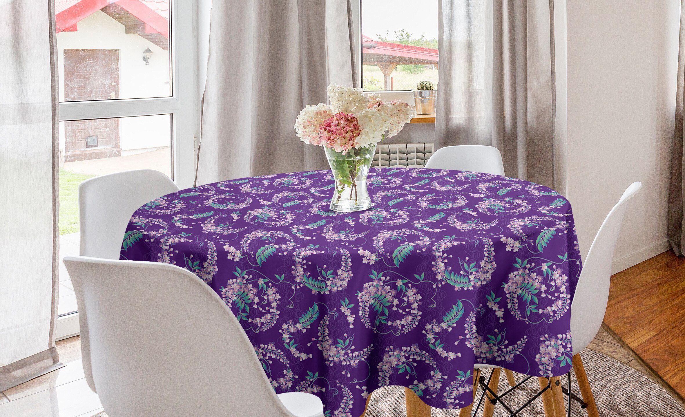 Abakuhaus Tischdecke Kreis Tischdecke Abdeckung für Esszimmer Küche Dekoration, Blumen Japanische Wisteria Blumen