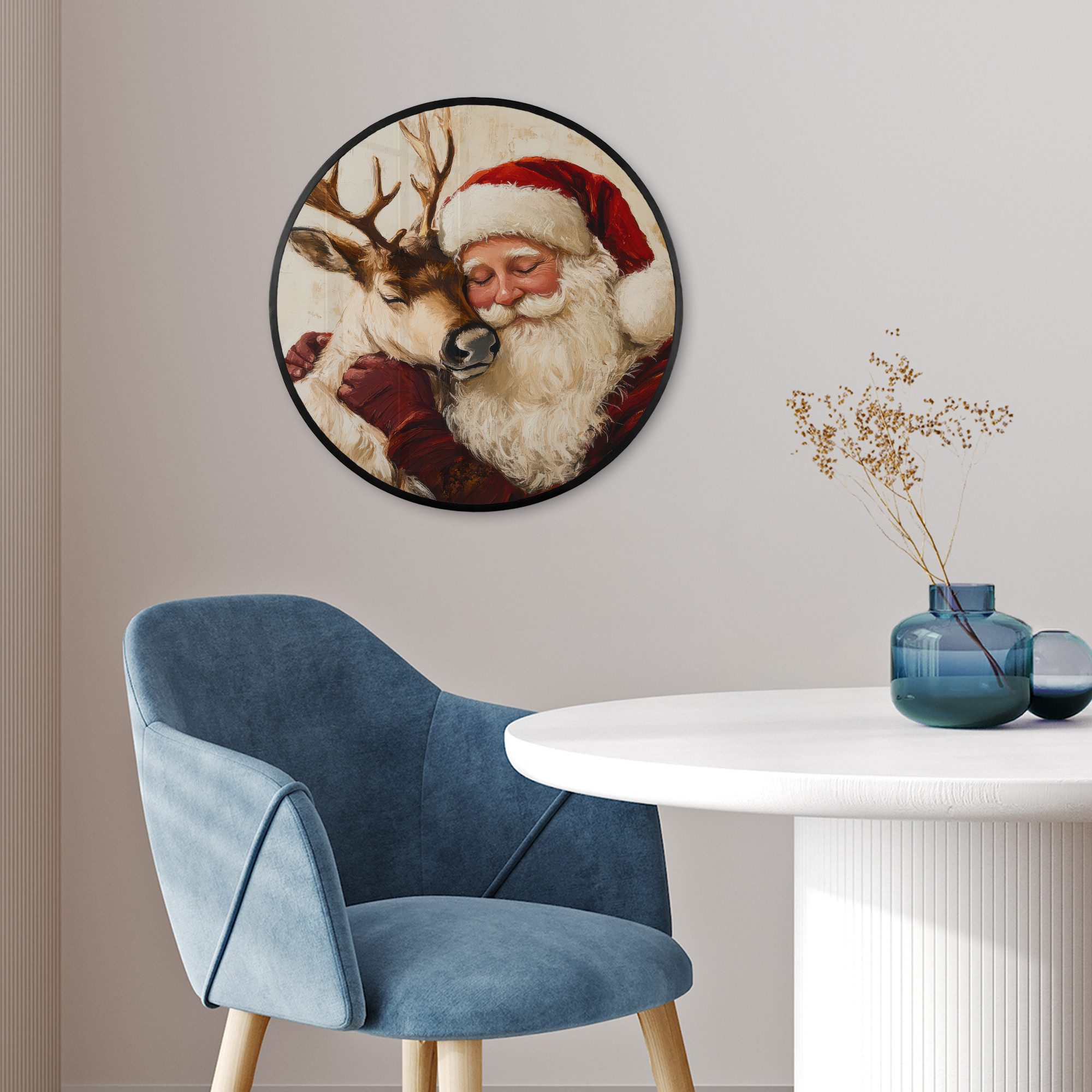 MuchoWow Poster Rund - Weihnachtsmann - Rentier - Weihnachten, (1 St), Runde Wandbilder, Deko für Wohnzimmer und Schlafzimmer, 40x40 cm