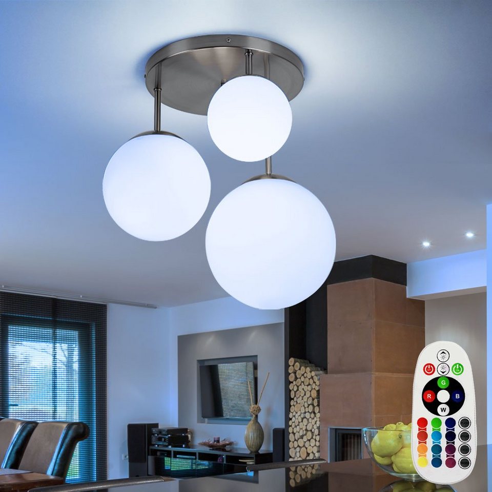 etc-shop LED Deckenleuchte, Leuchtmittel inklusive, Warmweiß, Farbwechsel,  Glas Kugel Decken Lampe Fernbedienung Wohn Zimmer Dimmer