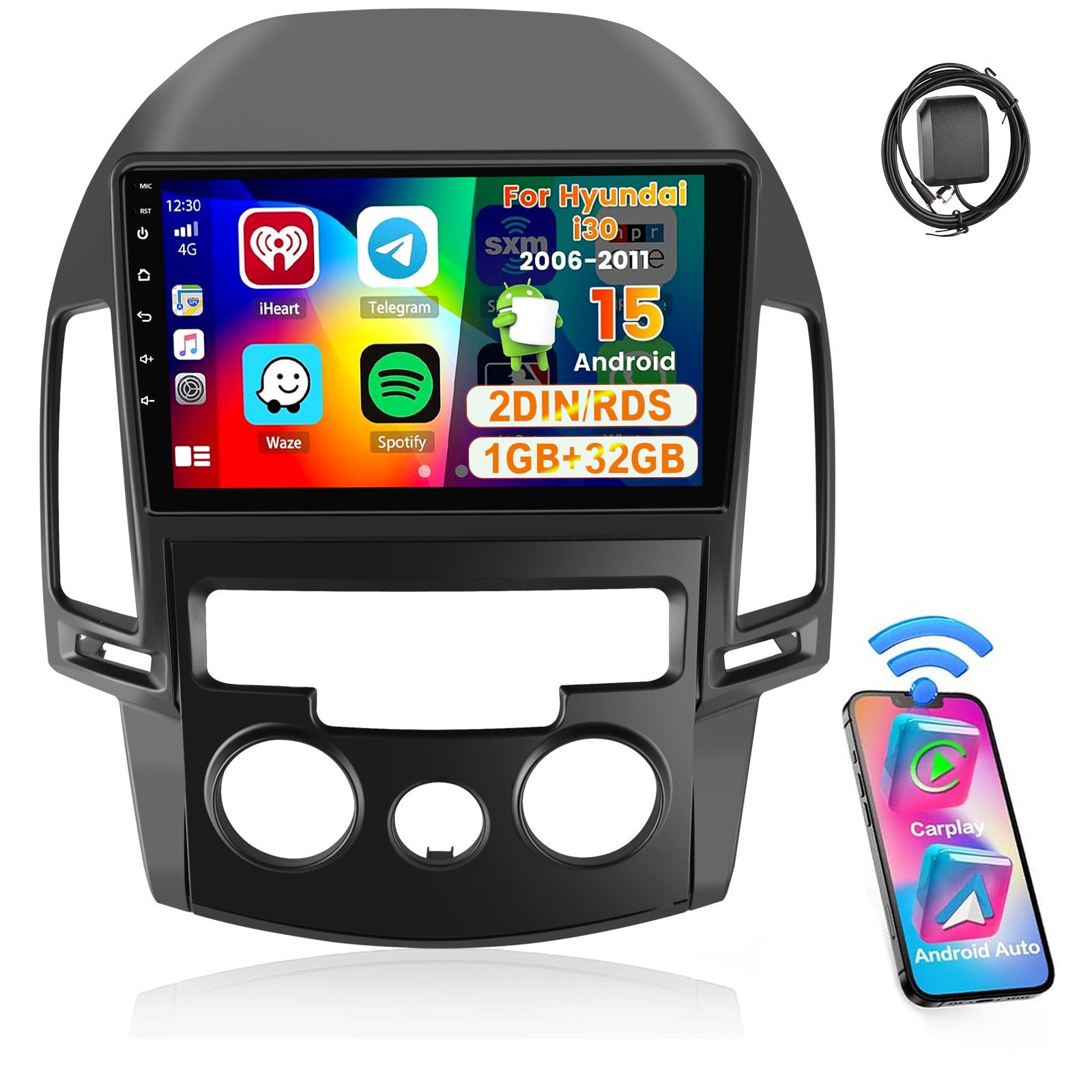 ESSGOO DAB+ 64G Für Hyundai i30 MK1 FD 2006-11 Android 15 Carplay GPS Navi Autoradio (DAB+ (optional), 2+64GB(optional), AM, FM, RDS, Wireless Apple Carplay & Android Auto,2 DIN,WiFi)