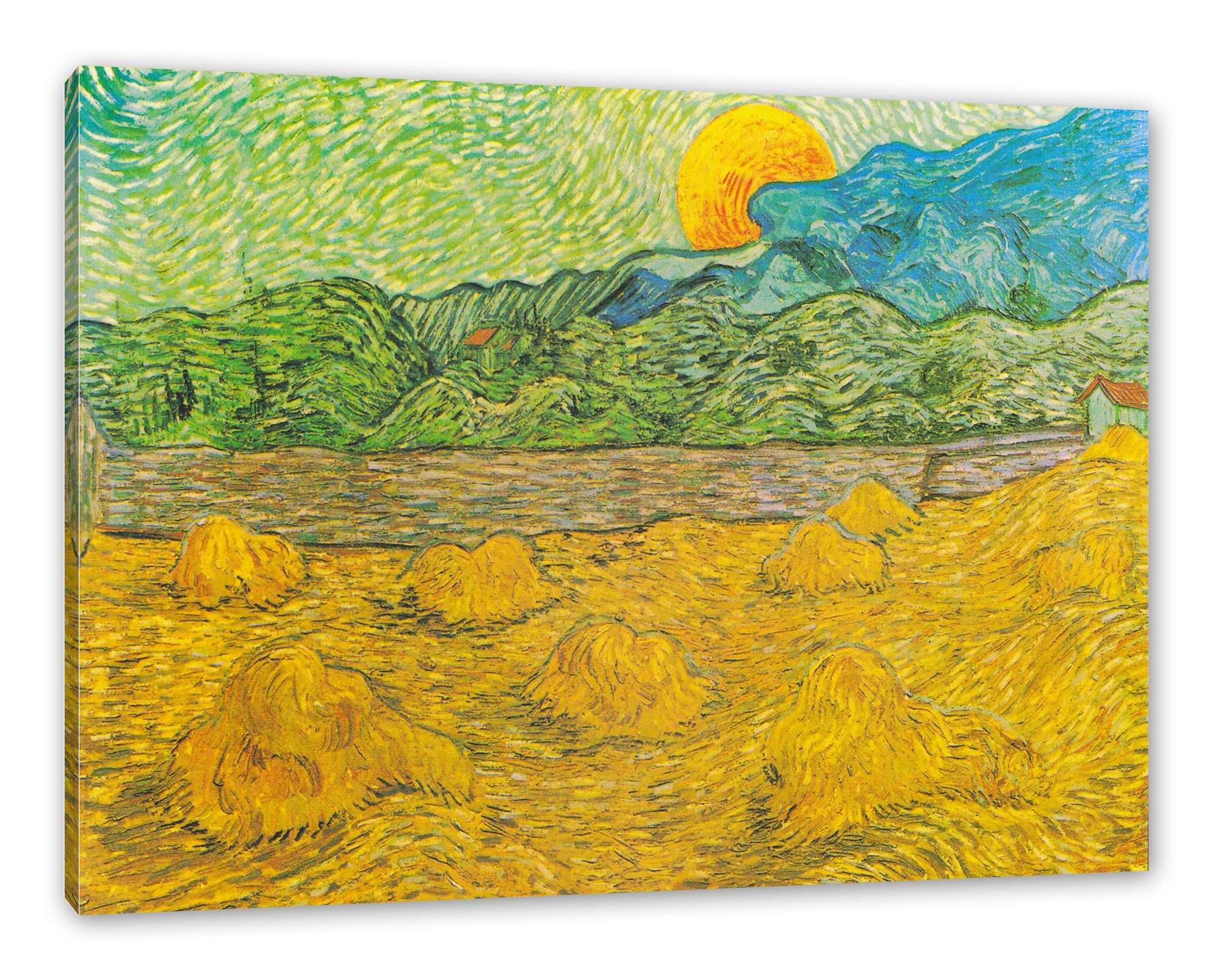 Pixxprint Leinwandbild Vincent Van Gogh Landschaft mit Weizenhaufen